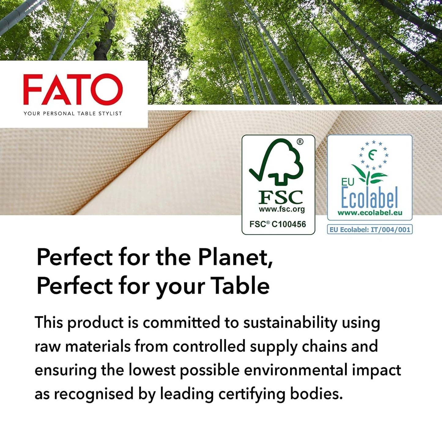 Fato - Servilletas de Papel Desechables Naturales de 4 Pliegues, Ecológicas, Paquete de 40, Tamaño 38X38, 2 Capas, Papel 100% Reciclado