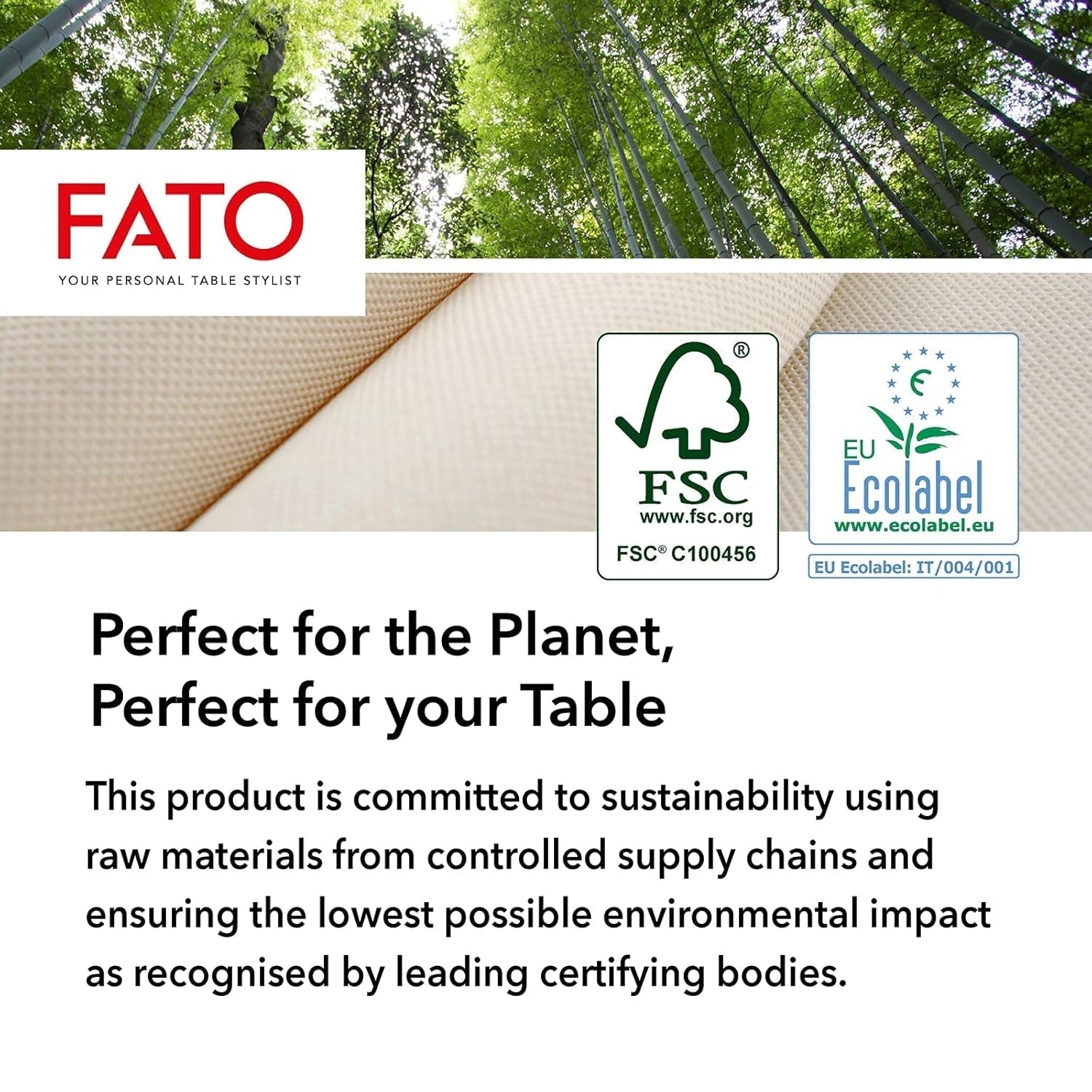 Fato - Servilletas de Papel Desechables Naturales de 4 Pliegues, Ecológicas, Paquete de 40, Tamaño 38X38, 2 Capas, Papel 100% Reciclado