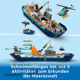 LEGO City Barco de investigación ártico, gran barco flotante de juguete con helicóptero, barco inflable, submarino Rov, naufragio vikingo, 7 minifiguras y figura de orca, regalo para niños a partir de 7 años 60368 Juegos de construcción Besuche den LEGO-Store