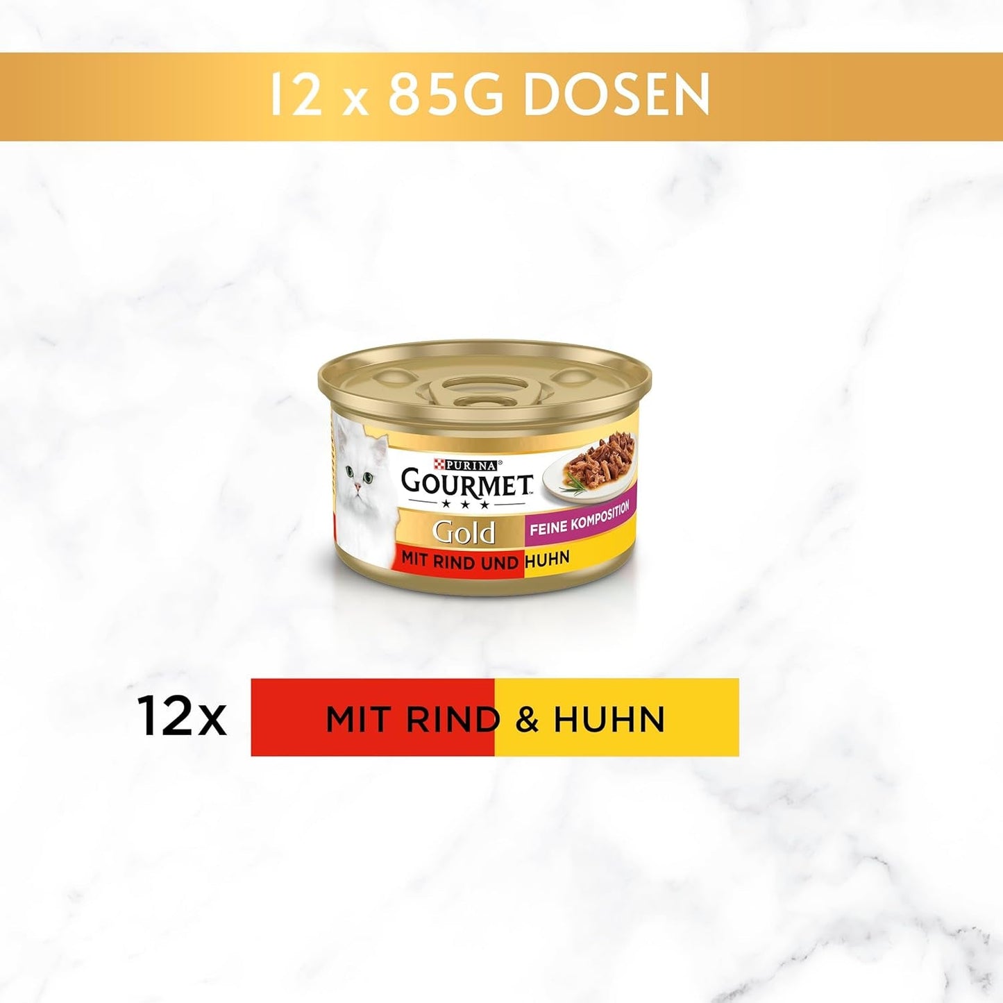 Comida húmeda para gatos Gourmet Gold Fine Composition con ternera y pollo, paquete de 12 (12 x 85 g)