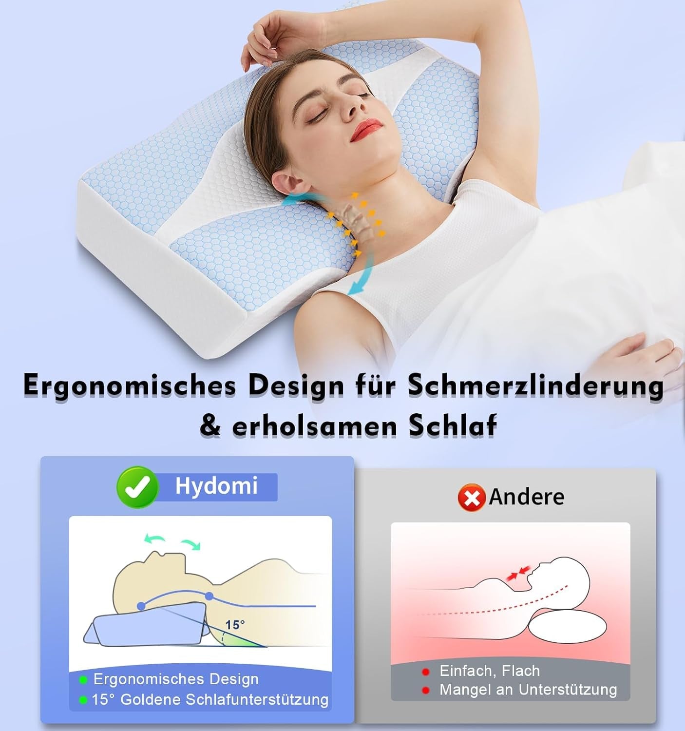 Almohada cervical de espuma viscoelástica Almohada ortopédica ergonómica para el dolor de cuello y hombros - Almohada refrescante para dormir de lado, boca arriba y boca abajo con soporte para el cuello Almohadas ortopédicas cervicales Naty Shop