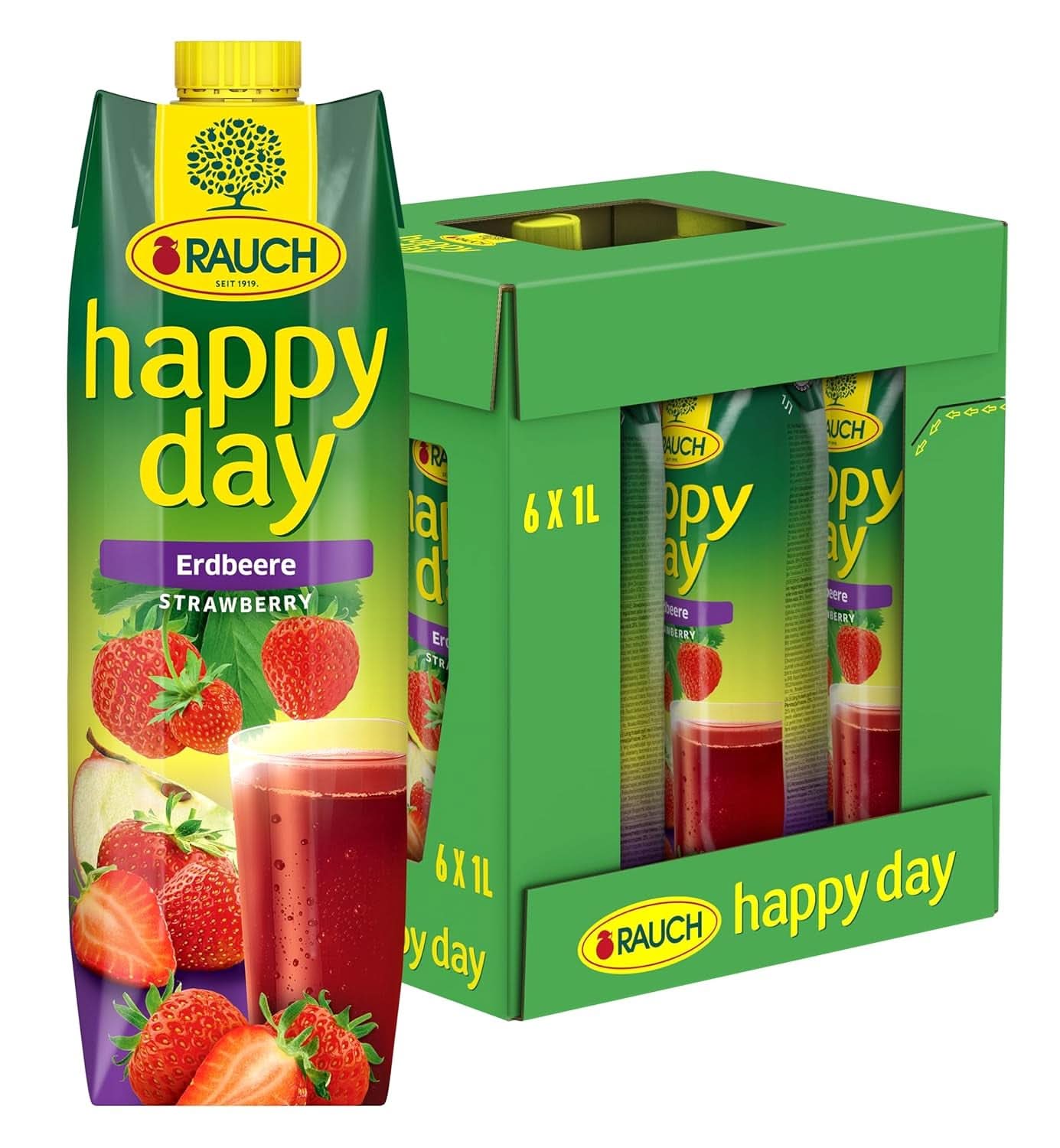 Rauch Feliz Día Fresa | Intenso sabor a fresa | Refinado con manzanas y limón | 6X 1 litro, Tetra Prisma Bebidas sin alcohol Naty Shop