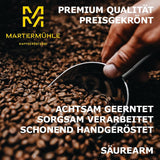 Granos de espresso Martermühle Cioccolato 500g Fuerte | Arábica/Robusta | Sabores: Nueces de macadamia, chocolate con leche | Granos de espresso enteros ligeramente tostados, baja acidez