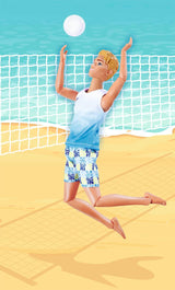 Simba Steffi Love Beach Kevin Doll, Kevin en traje de baño con camiseta y pelota de voleibol, totalmente articulado, 30 cm, a partir de 3 años