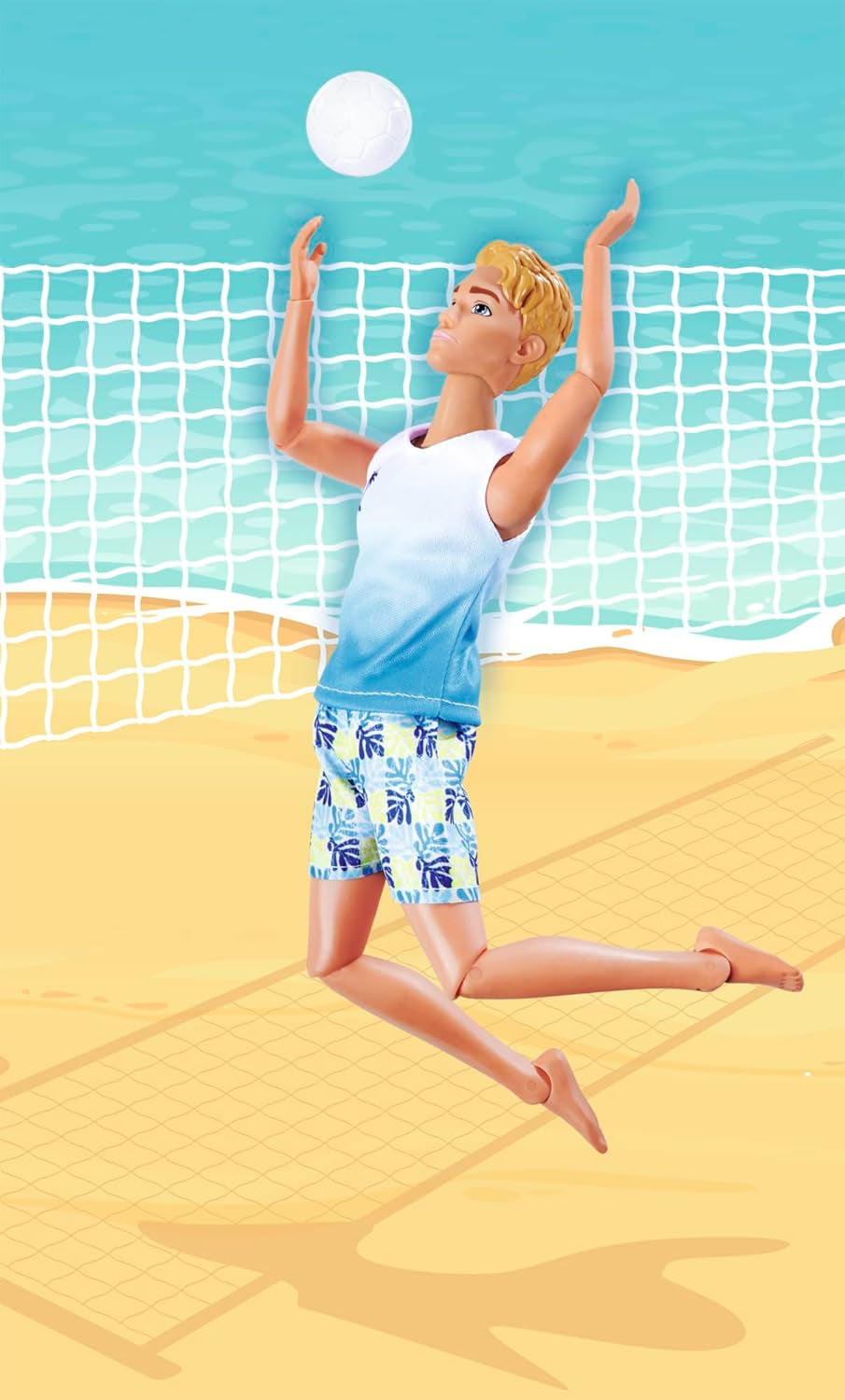 Simba Steffi Love Beach Kevin Doll, Kevin en traje de baño con camiseta y pelota de voleibol, totalmente articulado, 30 cm, a partir de 3 años
