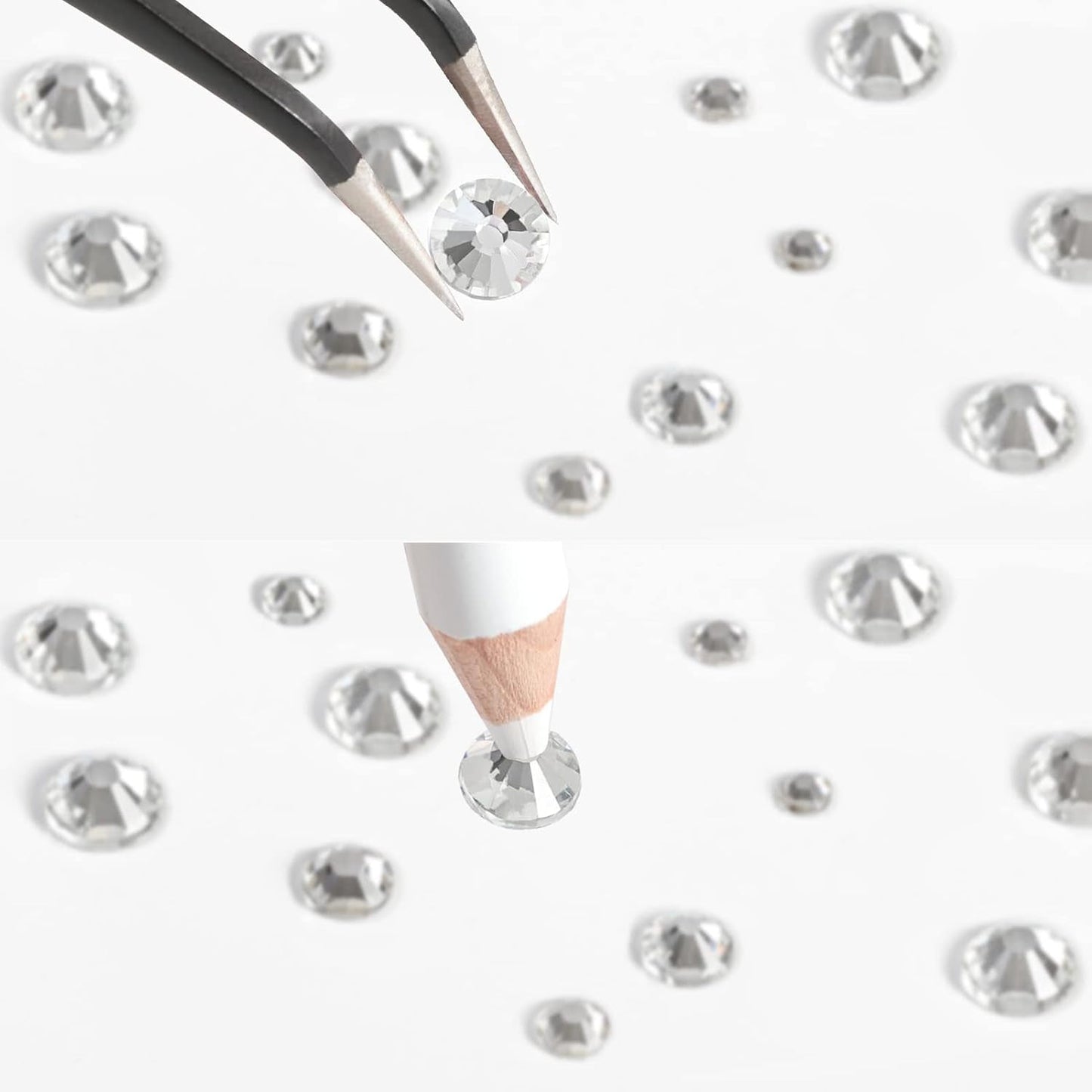 Beadsland 2500 piezas de piedras de cristal para decoración de uñas con parte trasera plana, piedras preciosas para trabajos manuales de 8 tamaños SS4 ~ SS30 con pinzas y puntas (Kristall Weiss)