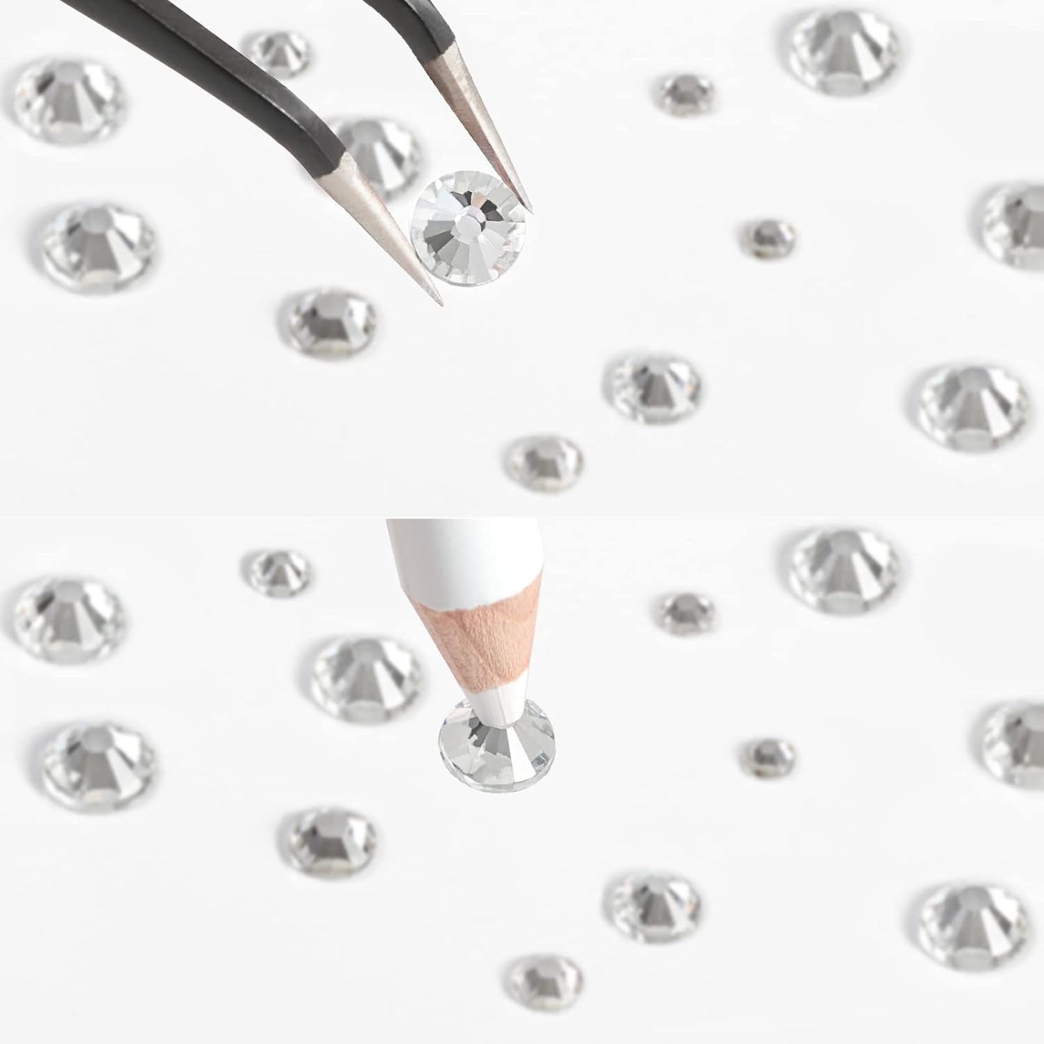 Beadsland 2500 piezas de piedras de cristal para decoración de uñas con parte trasera plana, piedras preciosas para trabajos manuales de 8 tamaños SS4 ~ SS30 con pinzas y puntas (Kristall Weiss)