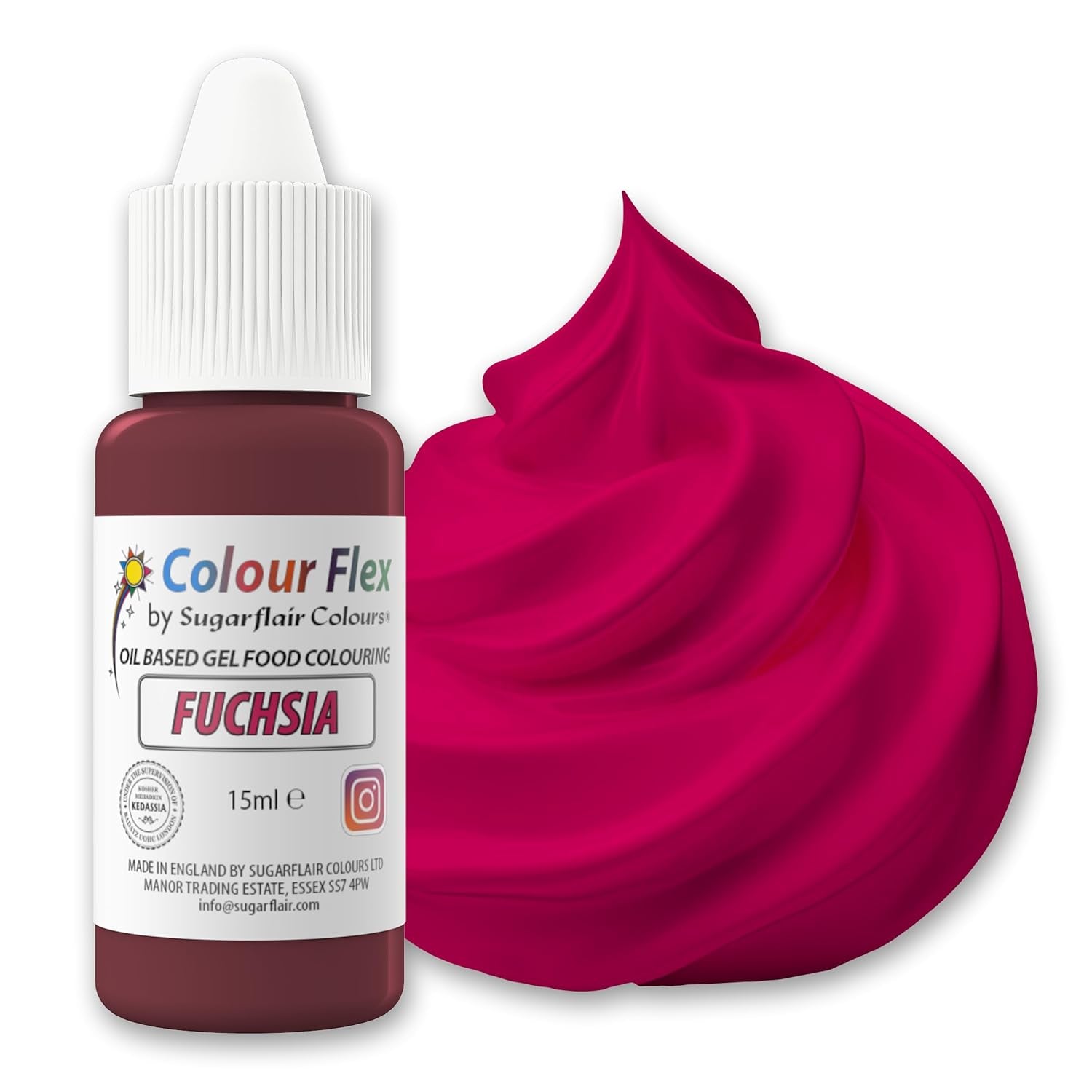 Colorante alimentario a base de aceite Sugarflair Colourflex fucsia, colorante alimentario líquido altamente concentrado, colorante alimentario para crema de mantequilla, chocolate, masa, fondant, glaseado y más - 15 ml