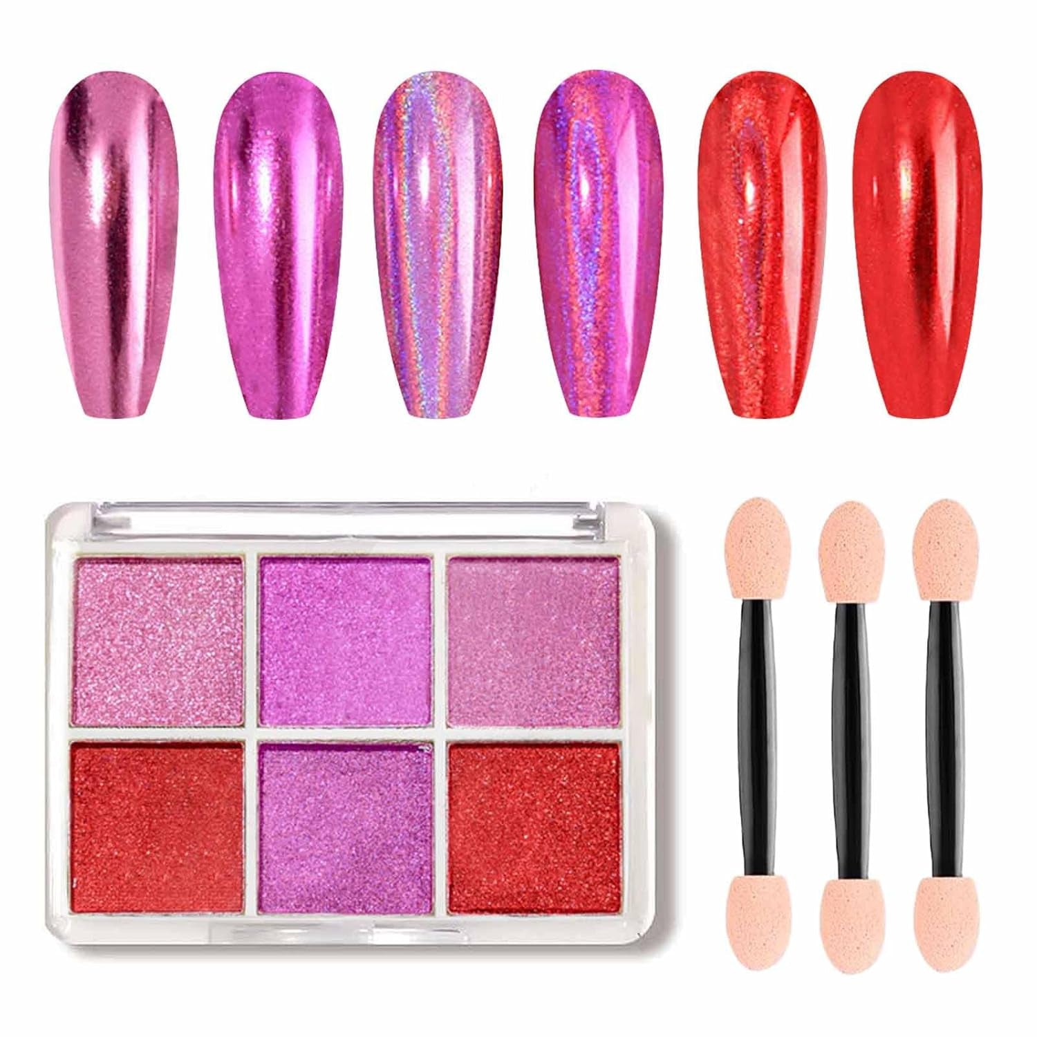GZMAYUEN Chrom Pulver para uñas 6 colores espejo cromo uñas polvo pigmento polvo uñas arte
