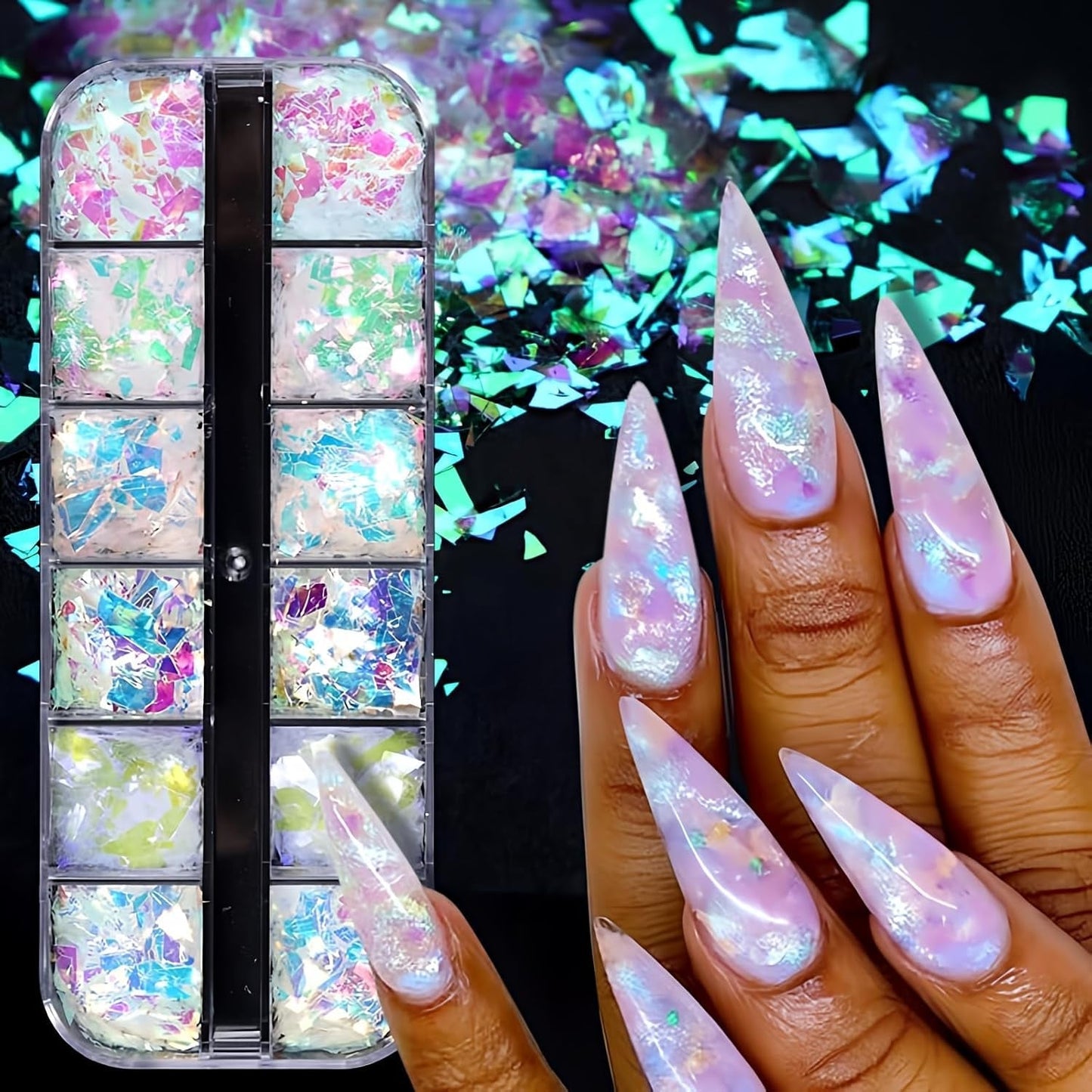 JMEOWIO Nail Glitter 12 Rejillas Sirena Nail Art Decoración Accesorios Diseño de Uñas