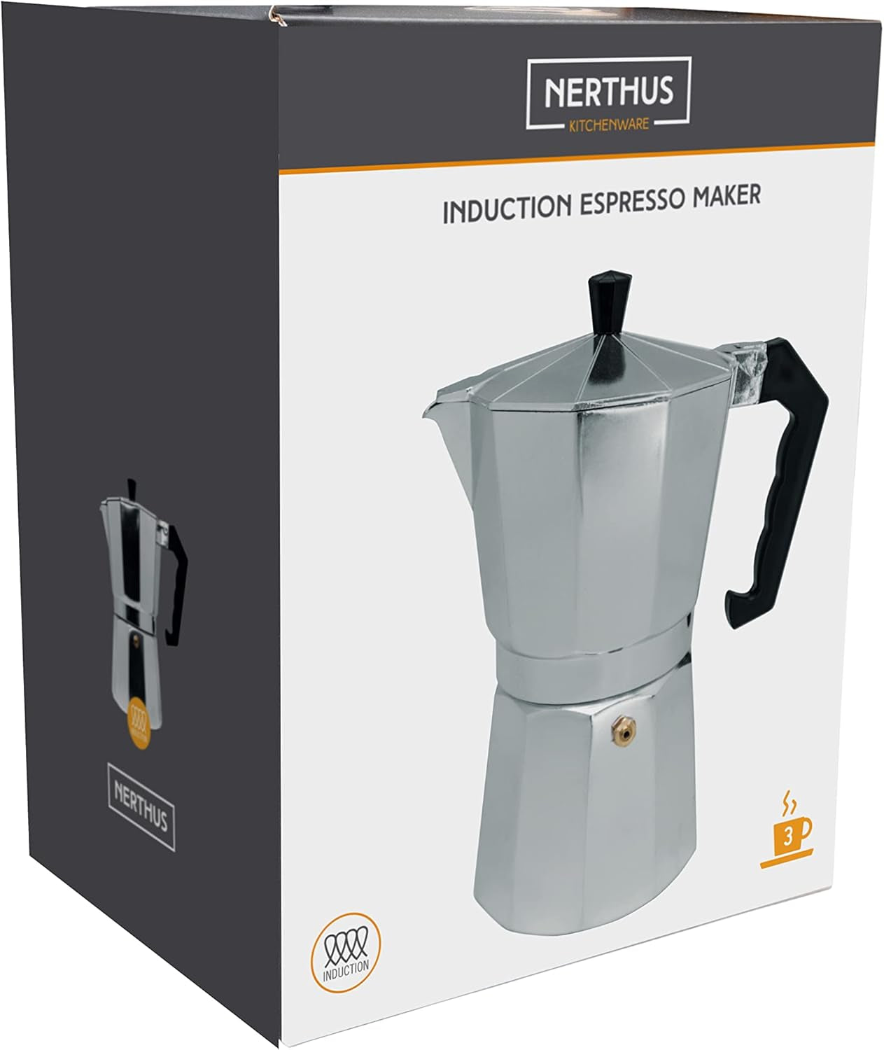 NERTHUS FIH 833 Cafetera espresso de inducción para 3 tazas, Cafetera espresso italiana clásica