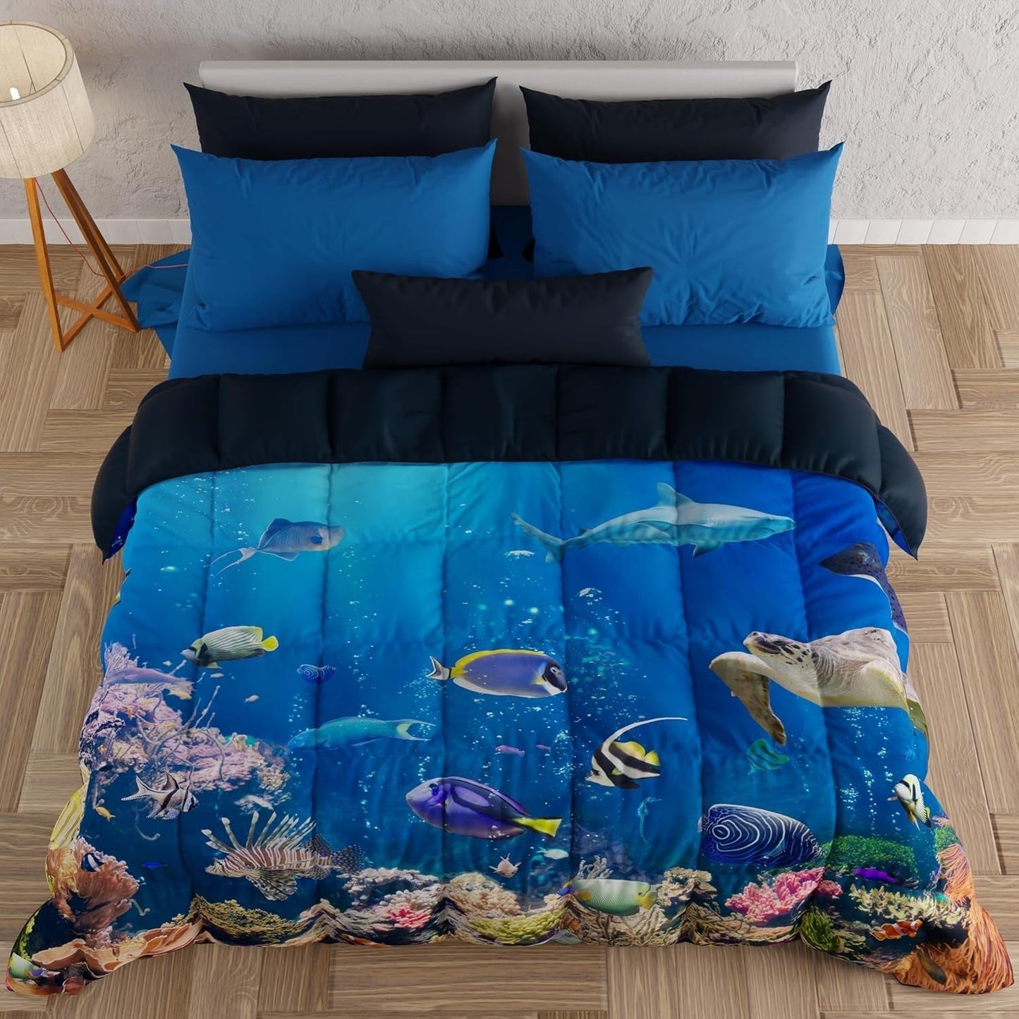 PETTI Artigiani Italiani Funda nórdica para cama de matrimonio, 100% Made in Italy, Aquarium Edredones y colchas Naty Shop