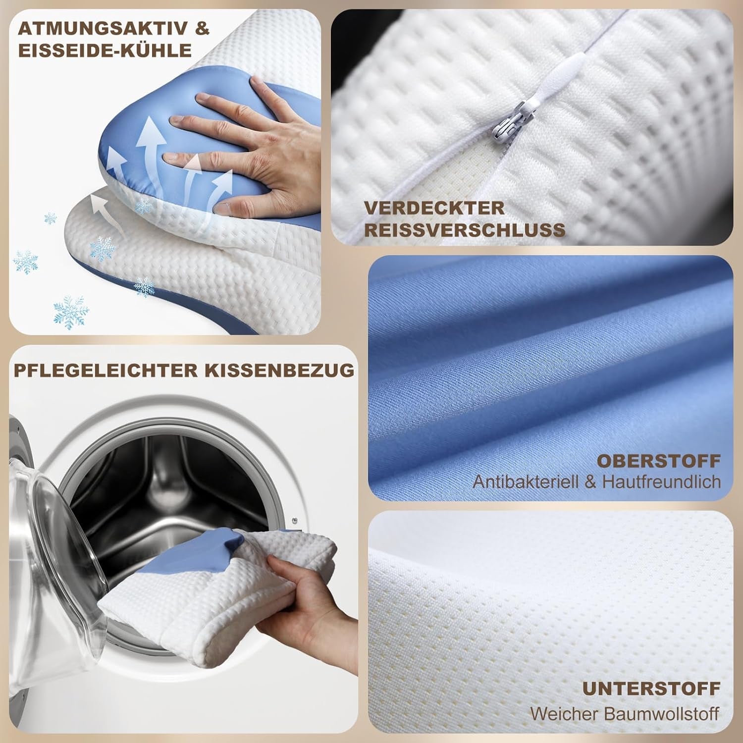 Almohada ergonómica para dormir de lado - Almohada para el cuello Almohada de apoyo para el dolor de cuello y hombros Almohada ortopédica de espuma viscoelástica para el cuello para dormir boca abajo y de lado con soporte para el cuello Almohadas ortopédicas cervicales Naty Shop