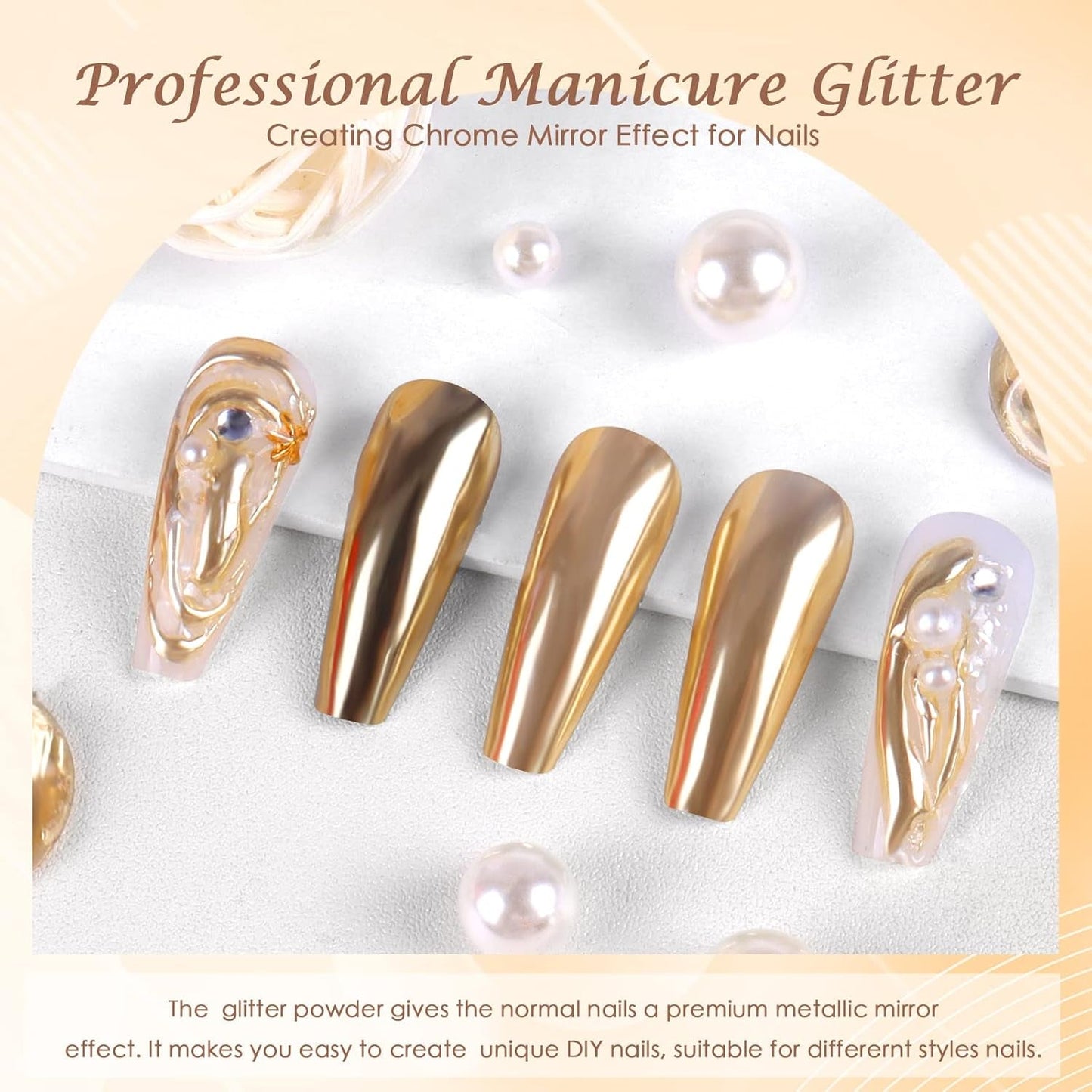 Chrome Nagel Pulver Spiegel Effekt Metallic Staub Holographische Glitter Glasierte Maniküre Dekoration Reflektierendes Pigment para DIY Gel Polish Nail Art, Harz Handwerk, Geschenke Für Gold
