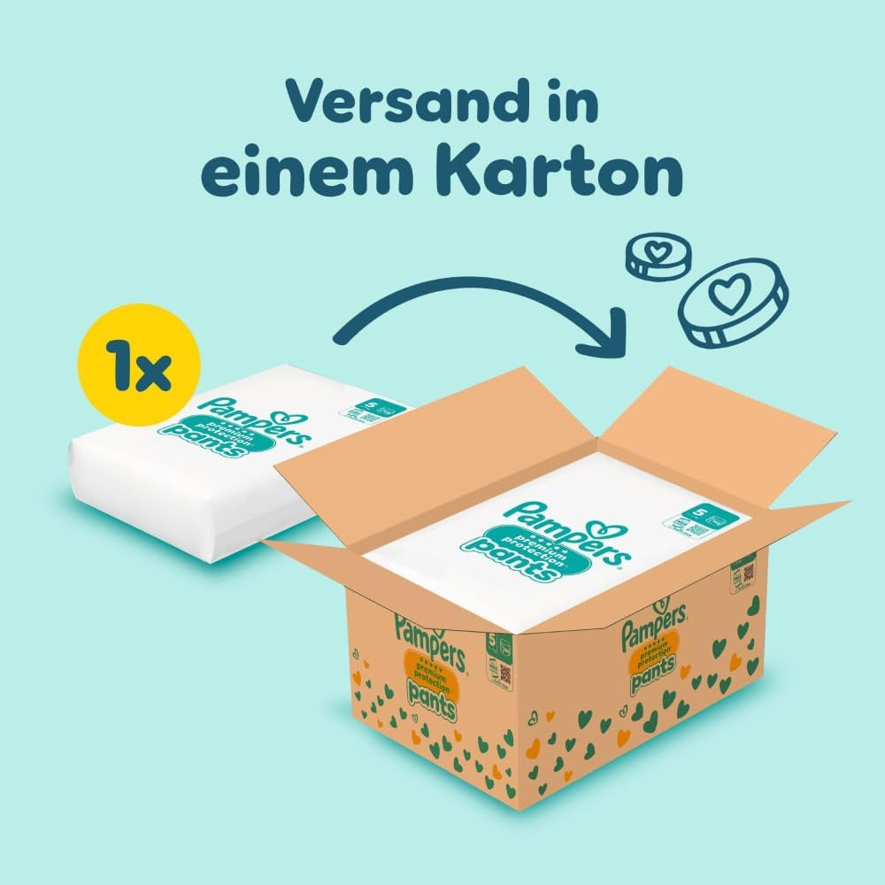 Pampers Premium Protection Pants talla 5, 144 pañales, 11 kg - 17 kg, con ajuste de 360° y puños suaves antifugas para una comodidad y protección óptimas