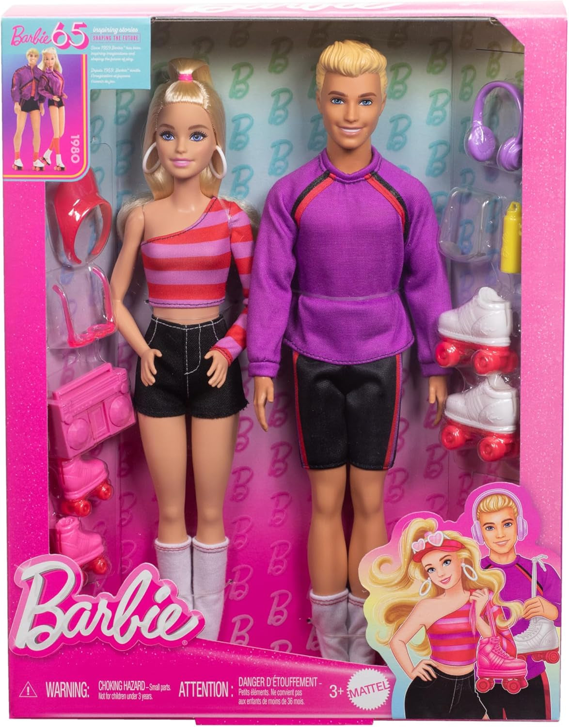 Set Barbie Fashionistas con 2 Muñecas Fashion y 6 Accesorios, Muñecas Barbie y Ken Fashion sobre Ruedas, Figuras Coleccionables 65 Aniversario, HXK90 Muñecas Naty Shop