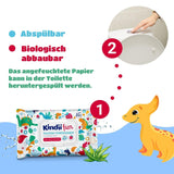 Kindii Fun Papel Higiénico Húmedo - (10X60 piezas) Papel Higiénico Húmedo - Manzanilla, Aloe Vera, Ph-Neutro, Hidrable, Refresca la zona íntima - 600 piezas