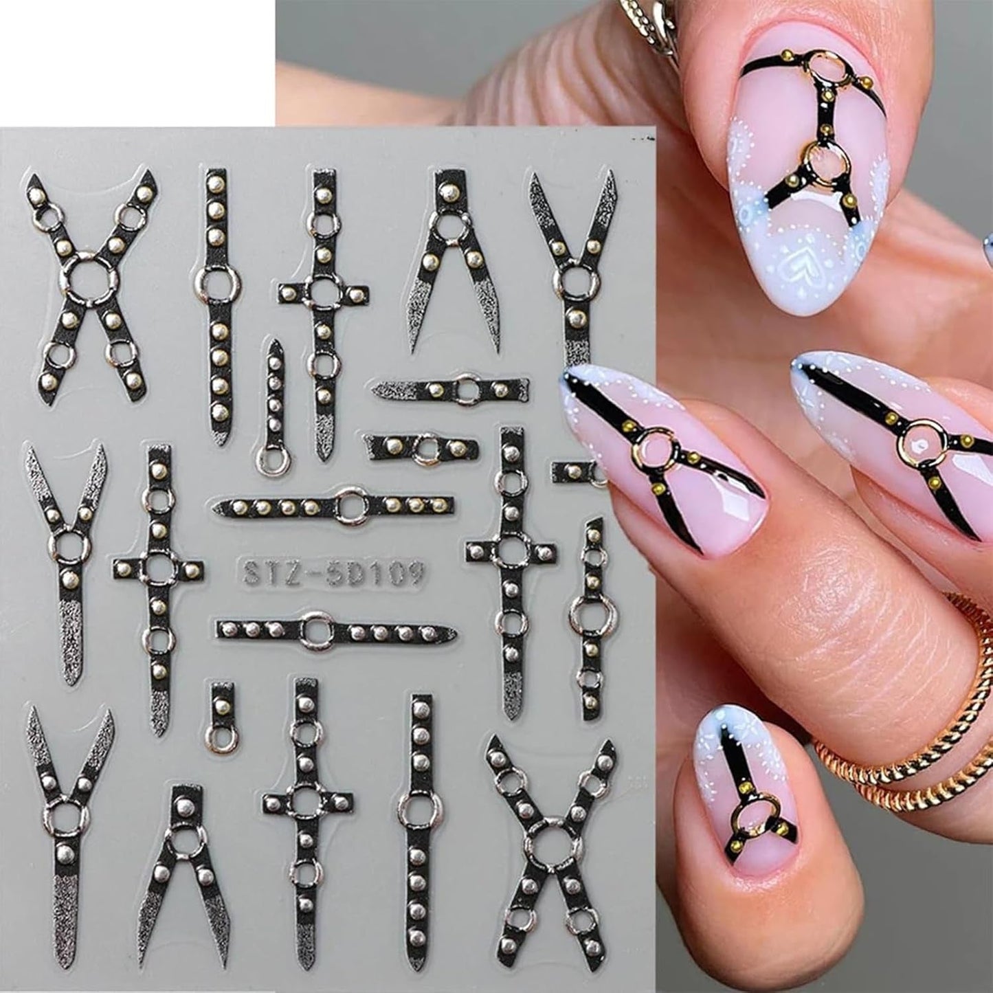 2PCS 5D En Relieve Gótico Punk Nagelsticker, Nagel Sticker Selbstklebend Kreuz Und X-Form Halloween Nagelaufkleber, Nageldesign Zubehör Für Damen Nail Art