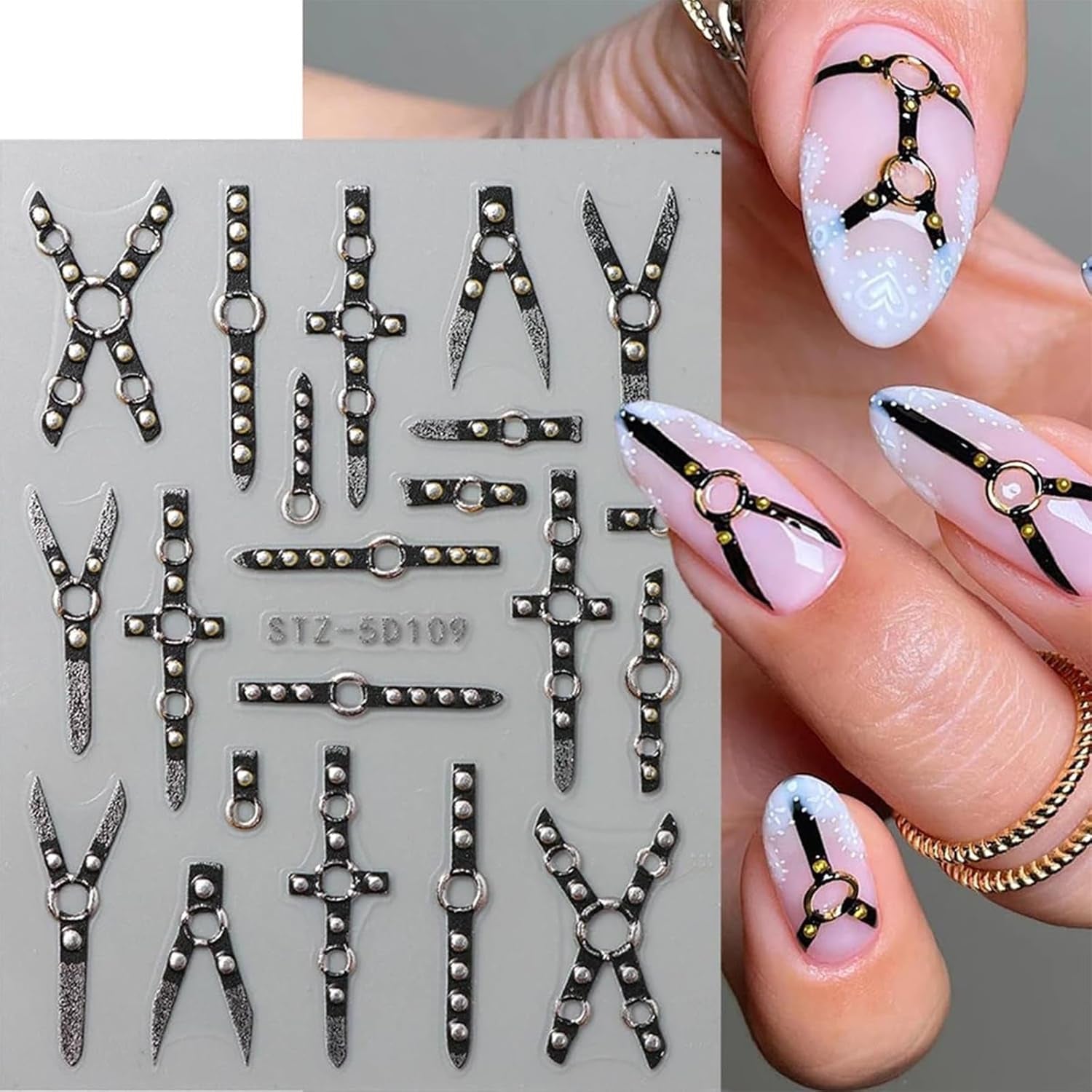 2PCS 5D En Relieve Gótico Punk Nagelsticker, Nagel Sticker Selbstklebend Kreuz Und X-Form Halloween Nagelaufkleber, Nageldesign Zubehör Für Damen Nail Art