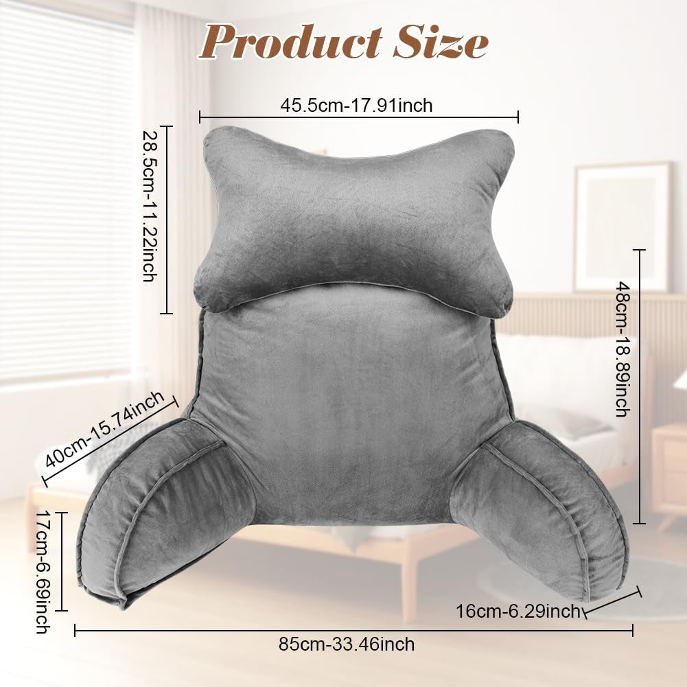Almohada de lectura, almohada de espalda con rollo para el cuello y brazos desmontables, almohada de reposo en cama para uso en cama o sofá, almohada de respaldo para leer, trabajar y jugar