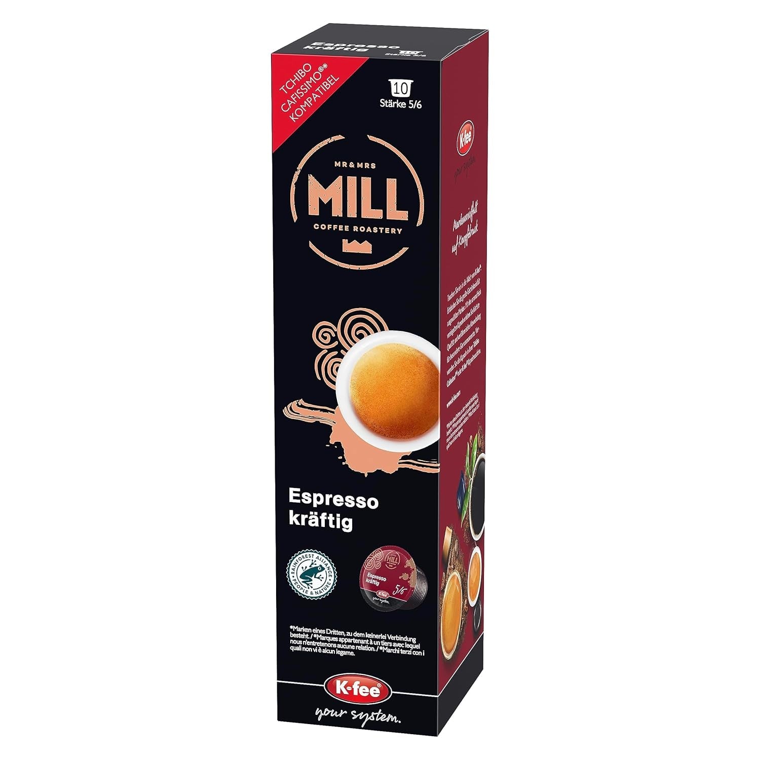 Mr & Mrs Mill Espresso fuerte, compatible con K-fee & Tchibo Cafissimo*, Stärke 5/6, 120 cápsulas de café