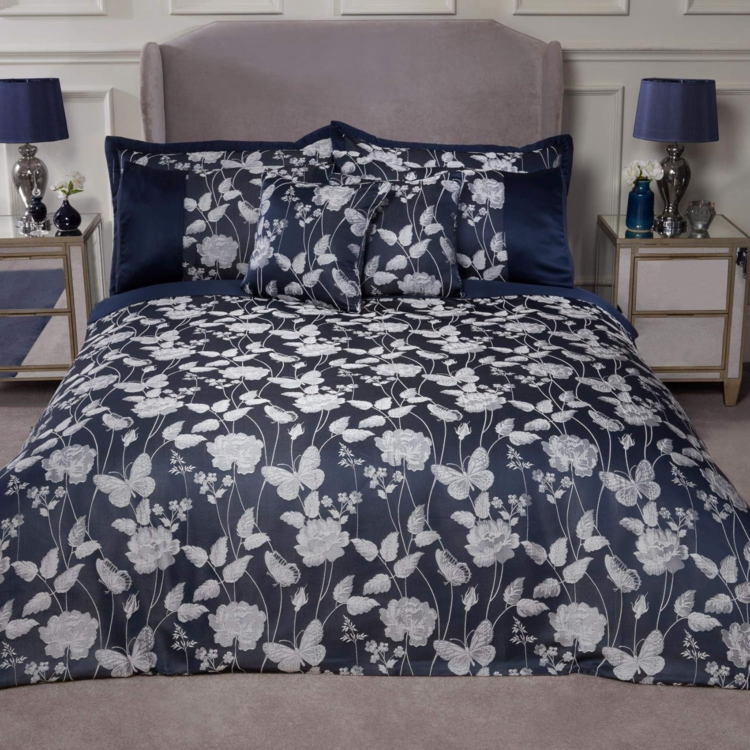 Edredón Butterfly Meadow Super King, 100% poliéster, azul marino Naty Shop Comforters Navy Super King