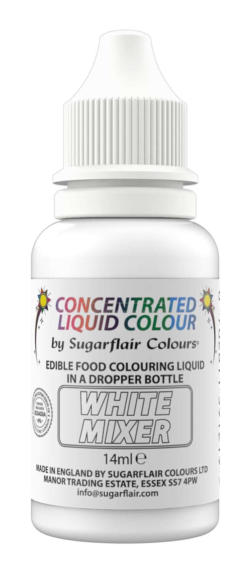 Pintura comestible en gotas Sugarflair, color blanco líquido, colorante alimentario para pasta de azúcar y crema de mantequilla, aerógrafo, 14 ml