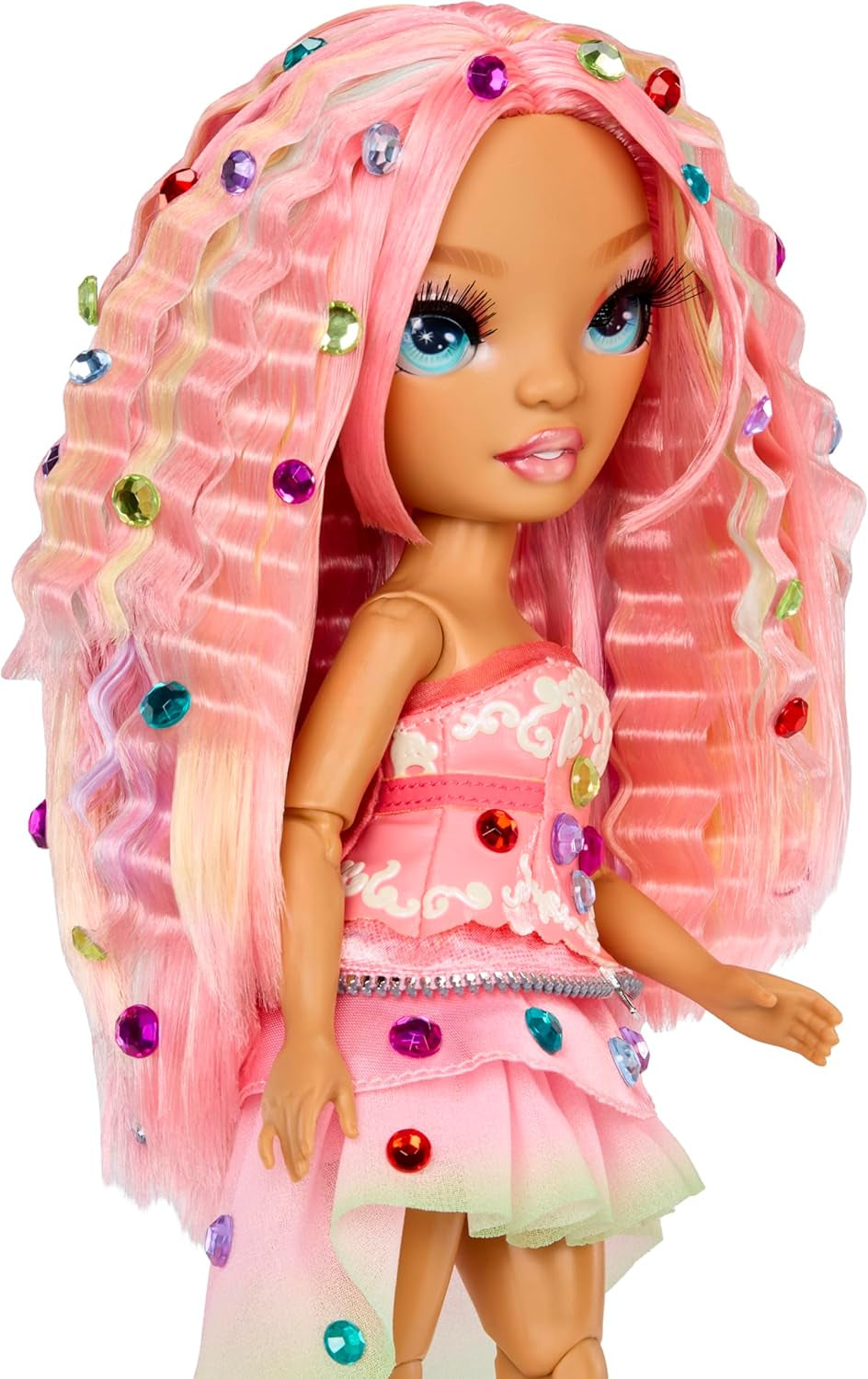 Rainbow High Be Dazzling - Adeline Rose - Muñeca de moda rosa de 28 cm con herramienta de decoración, piedras preciosas brillantes y accesorios de peinado