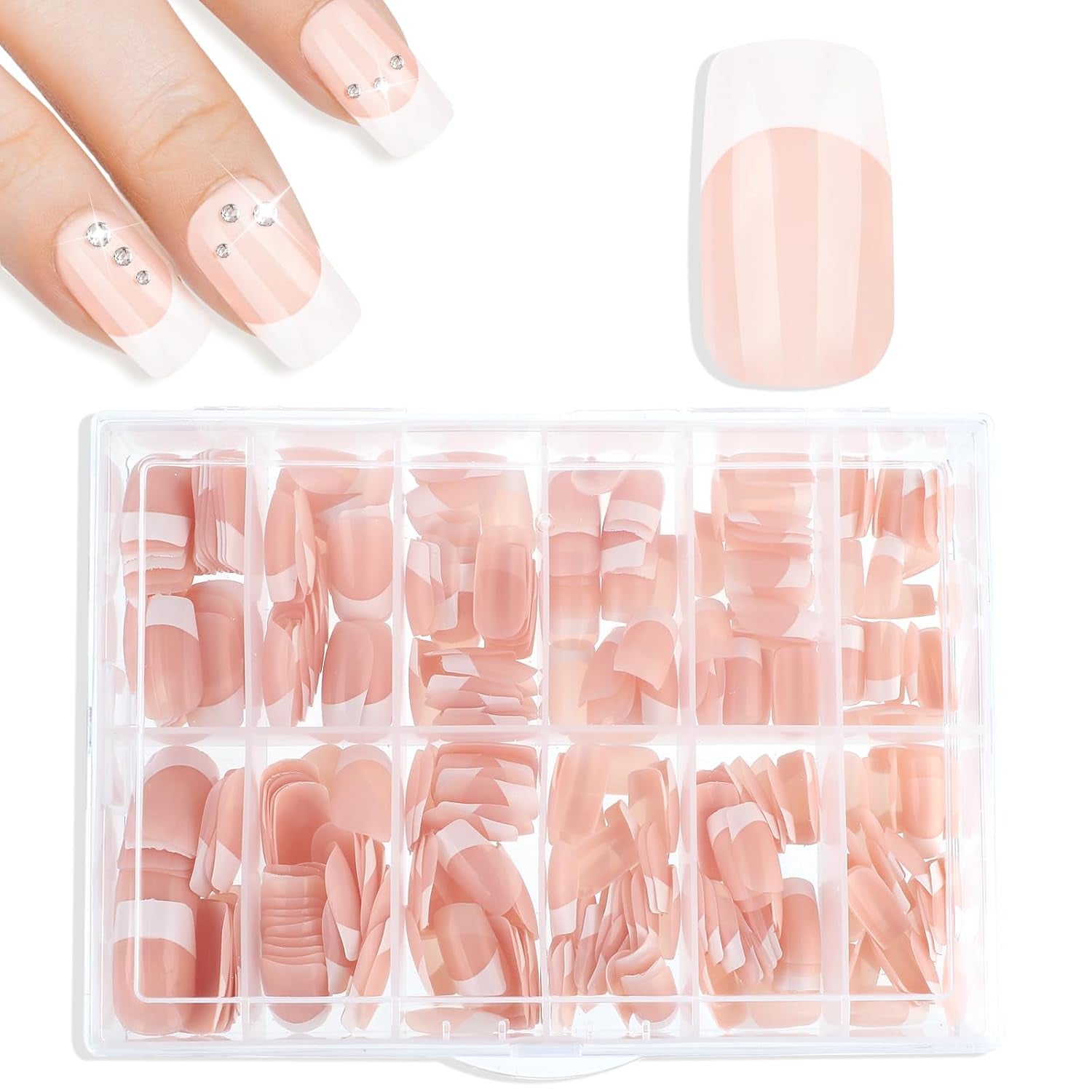 360 puntas adhesivas para uñas artificiales con caja de almacenamiento y lima de uñas (rectangular)