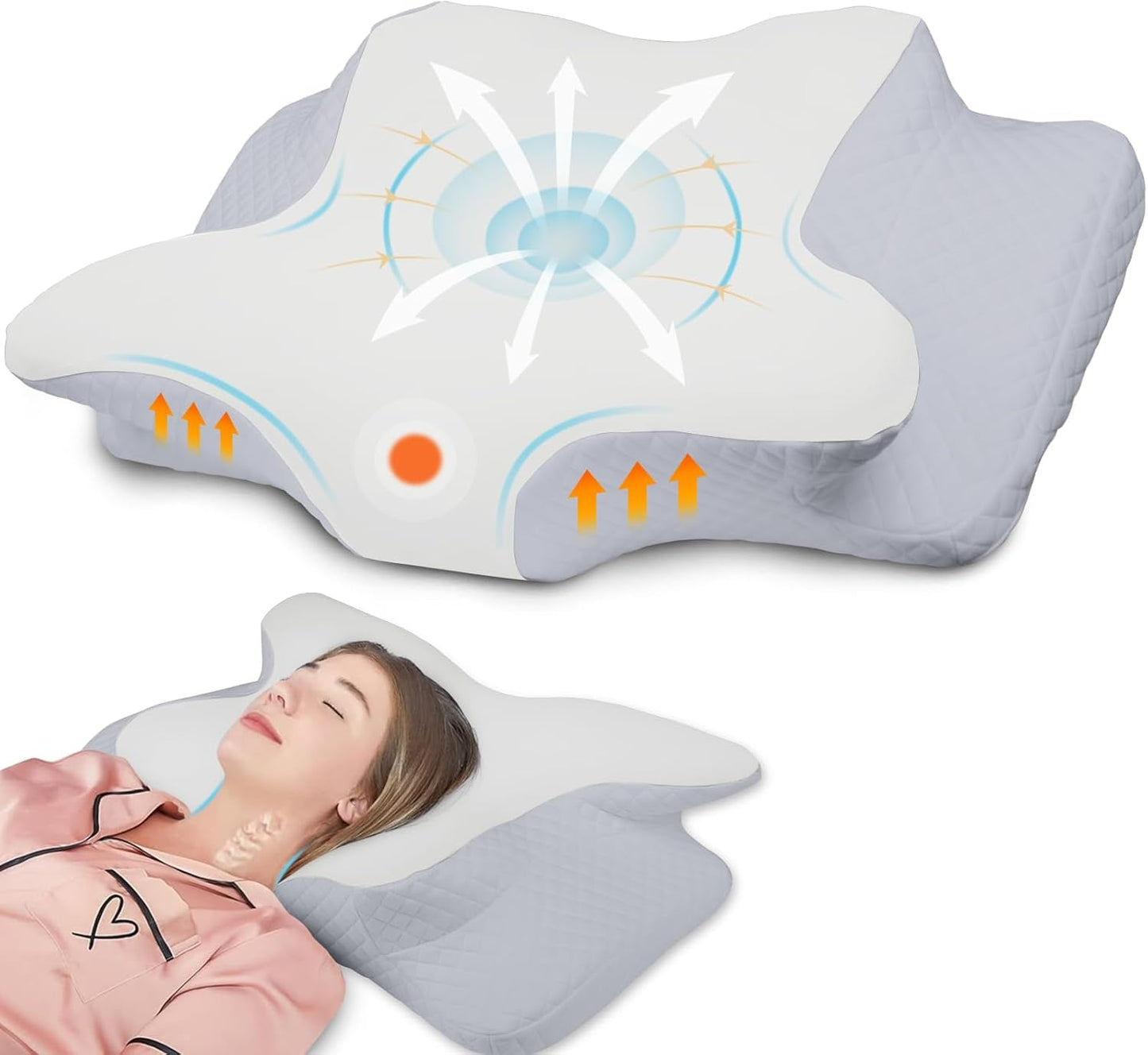 NVKHG Almohada De Espuma Viscoelástica Almohada Ergonómica para El Cuello Almohada para La Cabeza, Almohada De Espuma Viscoelástica Almohada para La Cabeza para Dormir De Lado, Boca Arriba Y Boca Abajo para Mejorar La Calidad del Sueño, 60X41X13/11Cm Almohadas Ortopédicas Cervicales Naty Shop Gris Blanco