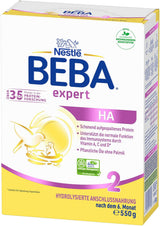BEBA Expert HA 2 Leche de continuación a partir de los 6 meses, papilla con proteínas hidrolizadas, solo lactosa, sin aceite de palma, pack de 6 (6 x 550 g) Naty Shop