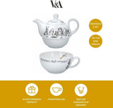 Juego de tetera y tazas Alicia en el País de las Maravillas para 1 persona en caja de regalo, servicio de té de porcelana fina, blanco, 250 ml