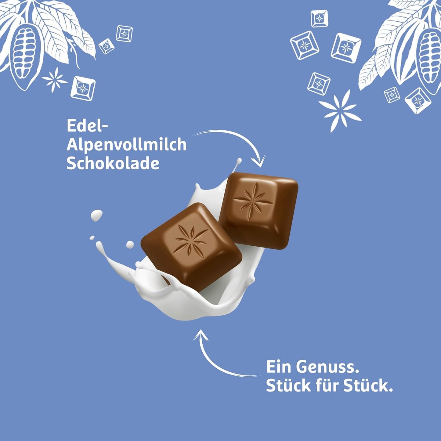Barra de chocolate con leche Schogetten Premium Alpine, 100 g, en porciones individuales. Una delicia. Pieza por pieza.