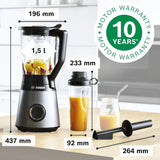 Bosch Batidora de pie Vitapower Serie 4 MMB6174SN, Verbesserte Version, Hochwertige Edelstahl-Klingen, 1.5L Glassbehälter, 0.6L To-Go-Flasche, Spülmaschinenfeste Teile, 30.000 U/Min, 1200 W, Silver Kitchen Naty Shop
