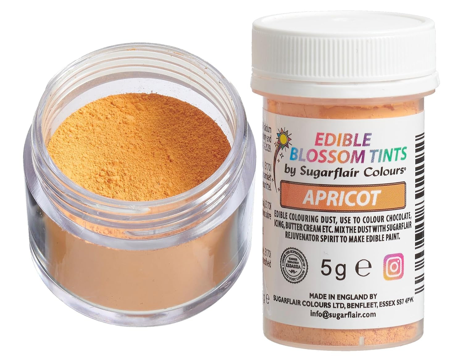 Sugarflair Blossom Tint Dust Colorante alimentario en polvo de albaricoque - Colorante alimentario en polvo para decoración de pasteles, pasta de azúcar, fondant, glaseado, chocolate, crema de mantequilla, macarrones y más - 5G