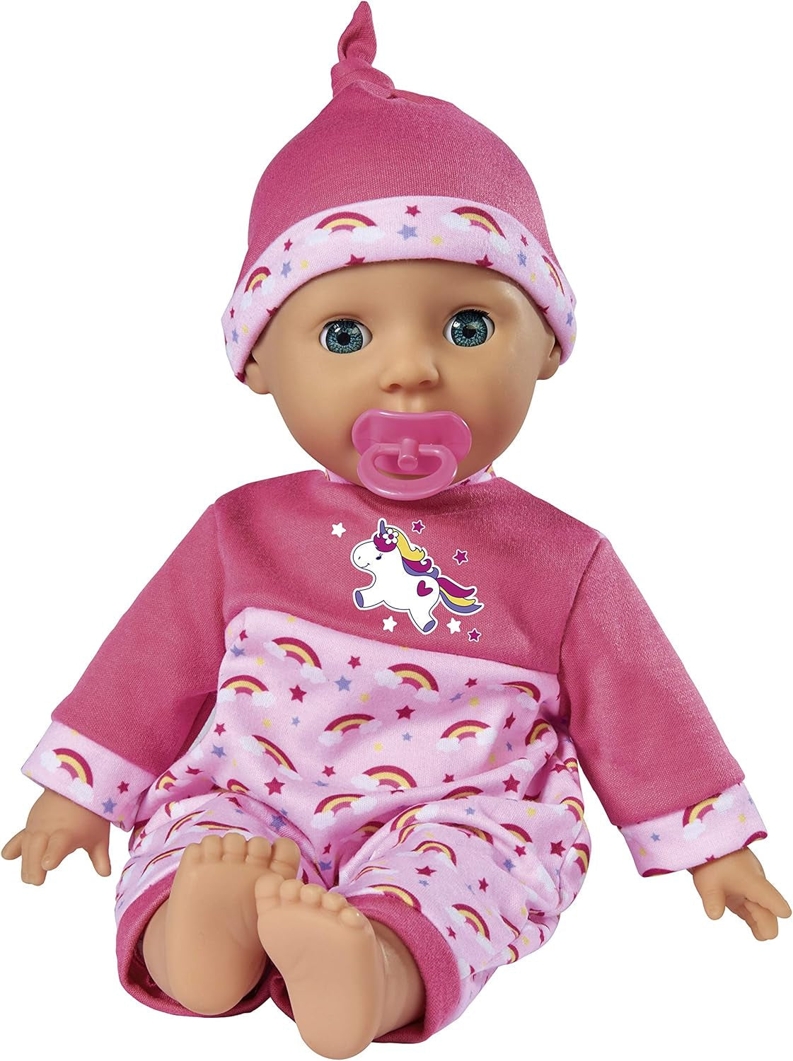 Simba 105140060 - Muñeca Laura Tickle Baby de cuerpo suave con colchón arcoíris, hace 25 sonidos de bebé, 38 cm, muñeca a partir de 2 años