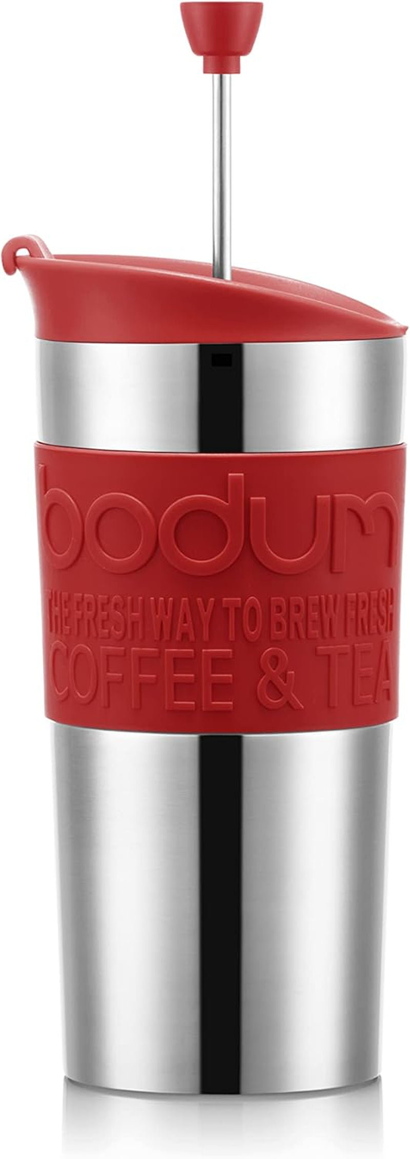 Taza térmica Bodum K11067-04 TRAVEL PRESS SET, doble pared, acero inoxidable, tapa adicional, 0,35 l, rojo