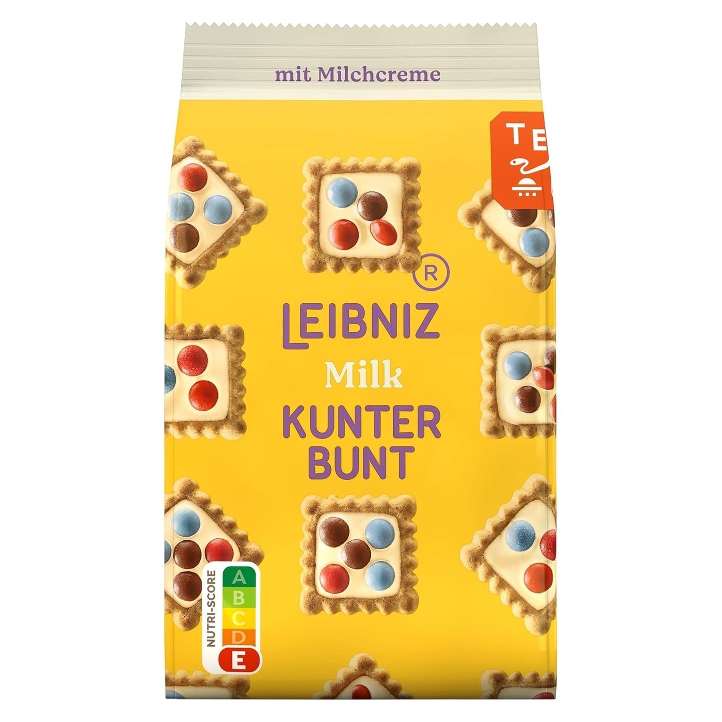 LEIBNIZ Kunterbunt Leche, paquete de 12 unidades, galletas crujientes con crema de leche y trozos de chocolate (12 x 125 g)