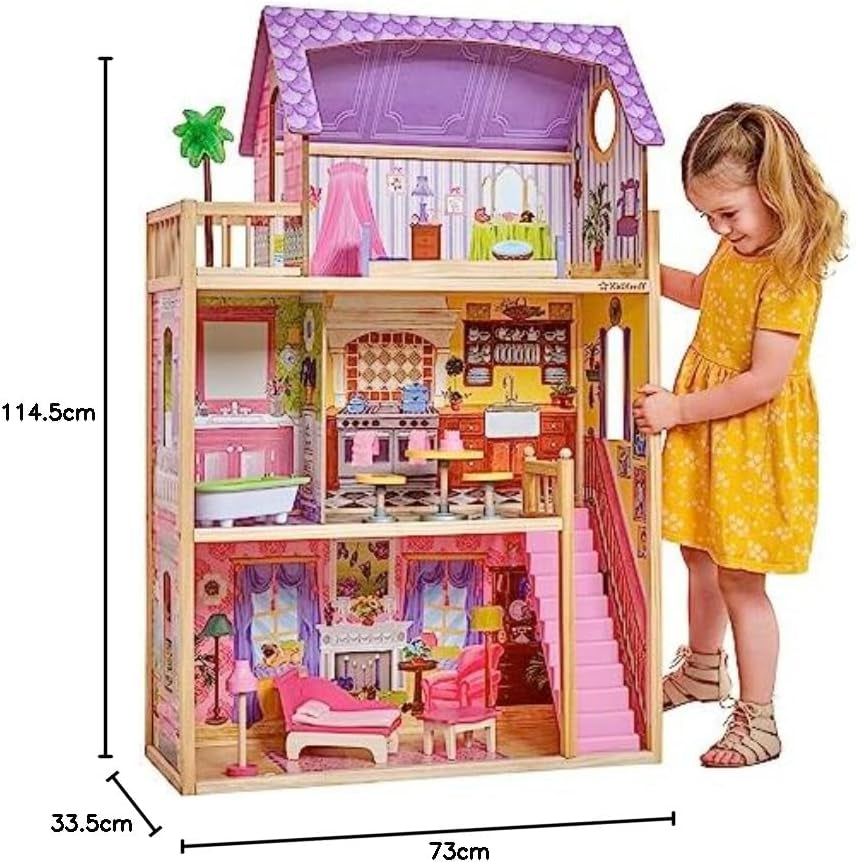 Kidkraft Casa de Muñecas de Madera Kayla con Muebles y Accesorios, Playset de 3 Niveles para Muñecas de 30 cm, Juguete para 3 años, 65092 - En exclusiva en Amazon Casas de Muñecas Naty Shop