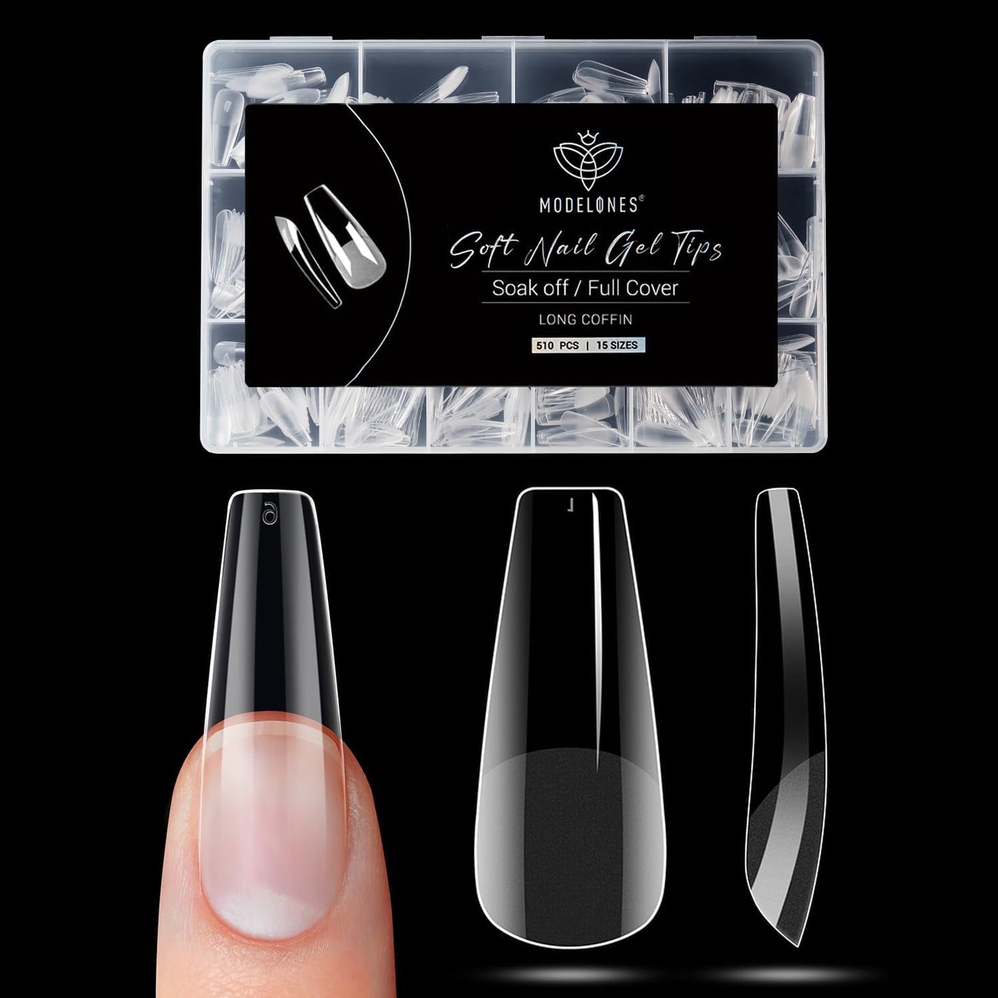 Modelones Puntas de Uñas 510 Piezas - Juego de Puntas de Uñas de Cobertura Completa, Juego de Puntas de Gel, Puntas de Uñas de Resina PMMA Prepulidas, Uñas Artificiales para Pegamento en Nail Art DIY, Squoval Corto
