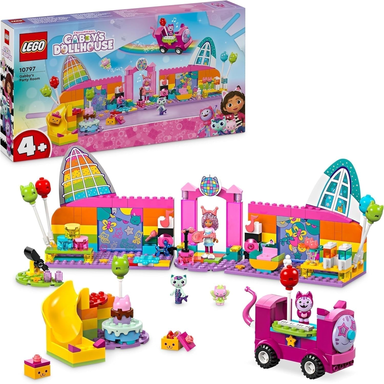 LEGO 4+ Casa de muñecas de Gabby Sala de fiestas de Gabby, juego de discoteca con tobogán y figuras de animales para juegos de rol creativos, regalo para niñas y niños a partir de 4 años 10797 Juegos de construcción Besuche den LEGO-Store Título predeterminado