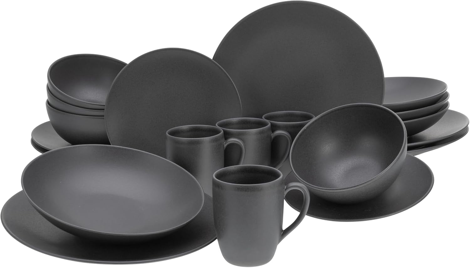 Creatable, 23146, Serie SOFT TOUCH BLACK, Vajilla de 20 Piezas, Servicio Combinado de Porcelana, Apto para Lavavajillas y Microondas, Hecho en Portugal