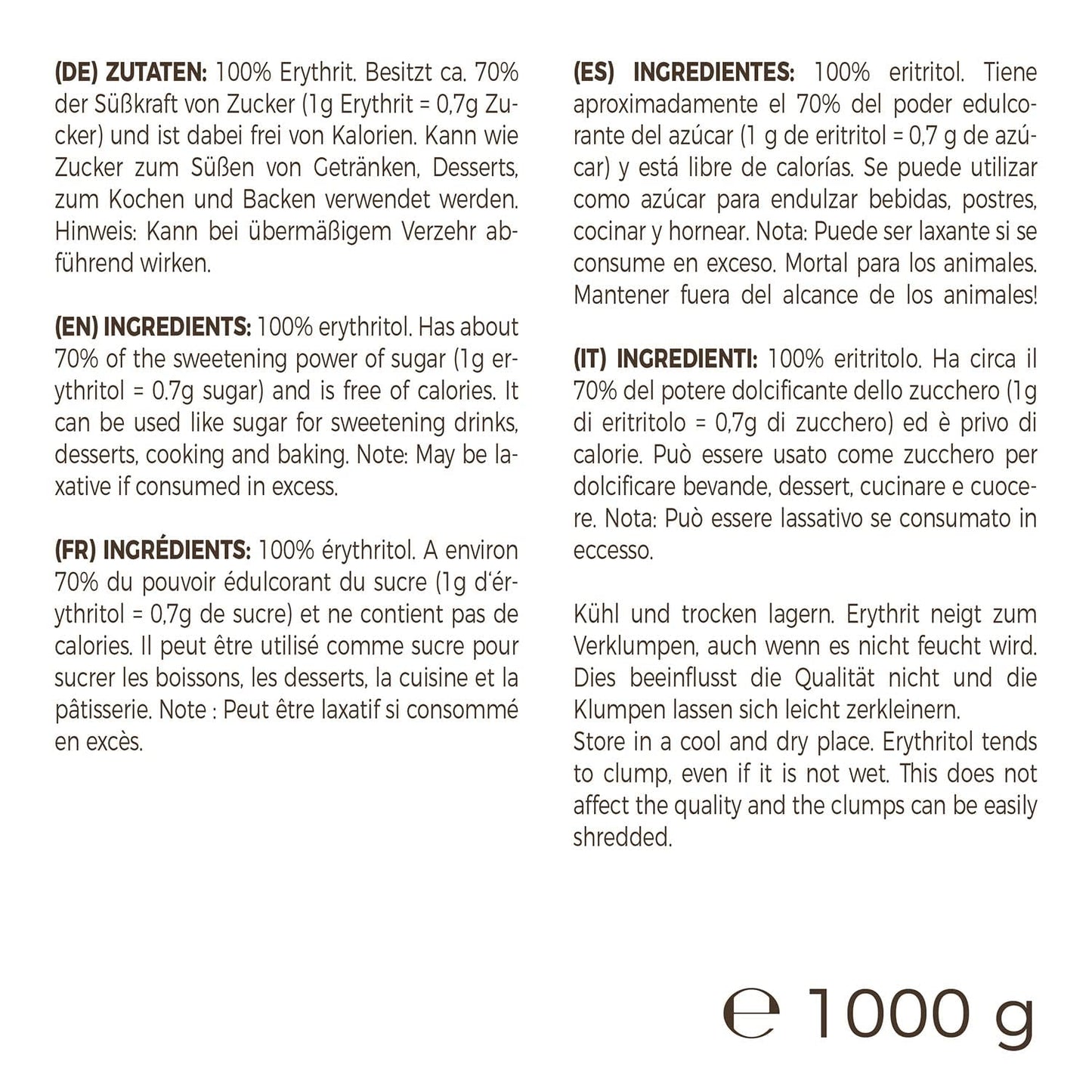 Greatvita Eritritol 1000 G | Kalorienfreie Süßungsmittel & Zucker-Alternativa | Zahnfreundlich, Gut Löslich y sin gluten | Ideal para comidas rápidas, postres y edulcorantes horneados Naty Shop