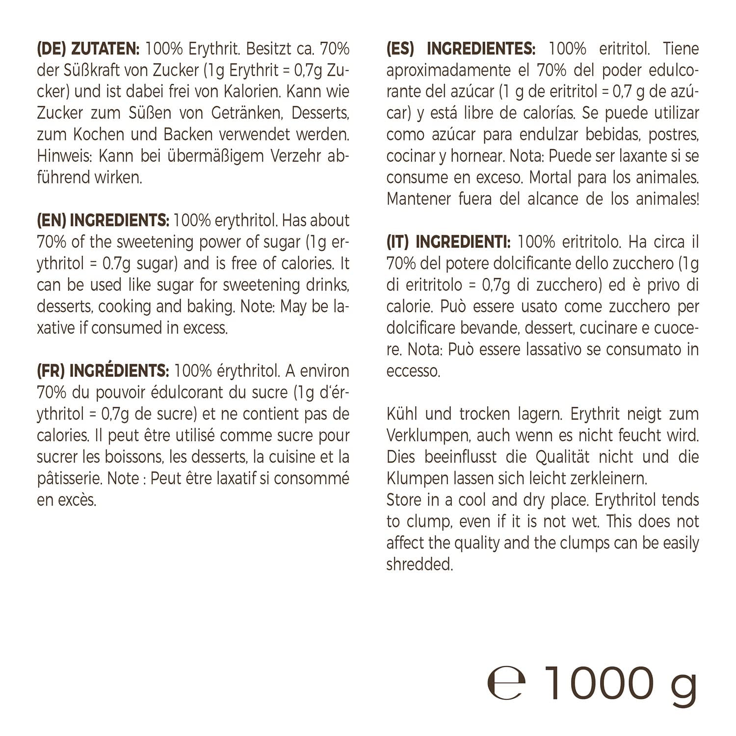Greatvita Eritritol 1000 G | Kalorienfreie Süßungsmittel & Zucker-Alternativa | Zahnfreundlich, Gut Löslich y sin gluten | Ideal para comidas rápidas, postres y edulcorantes horneados Naty Shop