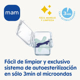 MAM Anillo de Dentición, 4 Meses en adelante, Alivio Inmediato para la Erupción Posterior, Extra Ligero y Fácil de Agarre y Sostener, con Caja Autoesterilizante, Rosa, 1 Pieza