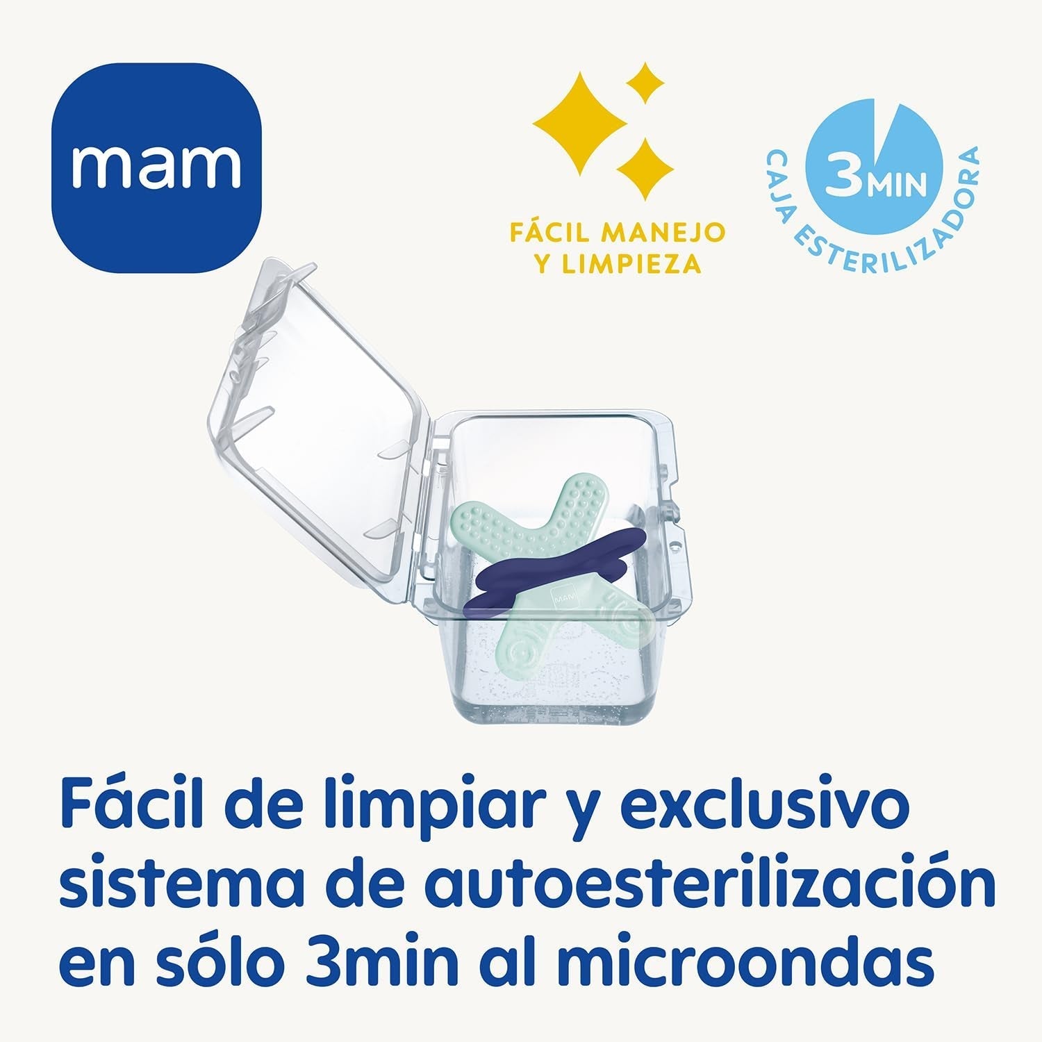 MAM Anillo de Dentición, 4 Meses en adelante, Alivio Inmediato para la Erupción Posterior, Extra Ligero y Fácil de Agarre y Sostener, con Caja Autoesterilizante, Rosa, 1 Pieza