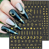 8 hojas de pegatinas doradas para uñas, luna y estrellas, alas de ángel, pegatinas para uñas doradas, estrellas, láminas para uñas, pegatinas autoadhesivas para uñas, accesorios de diseño de uñas, pegatinas para uñas