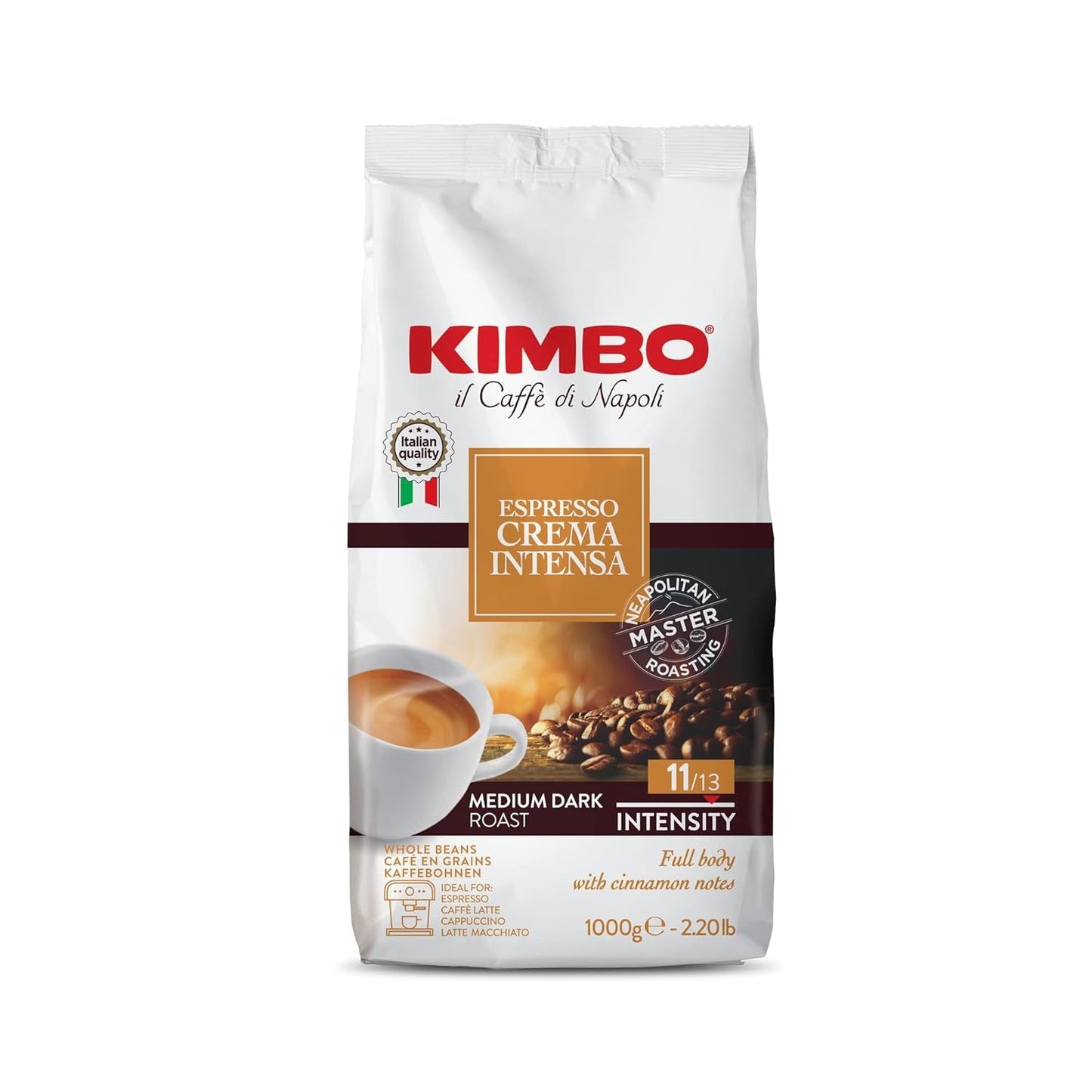 Espresso Crema Intesa, 6 granos de café x 1 kg, blend intenso y con mucho cuerpo, intensidad 11/13, tueste medio, 6 paquetes de 1 kg cada uno