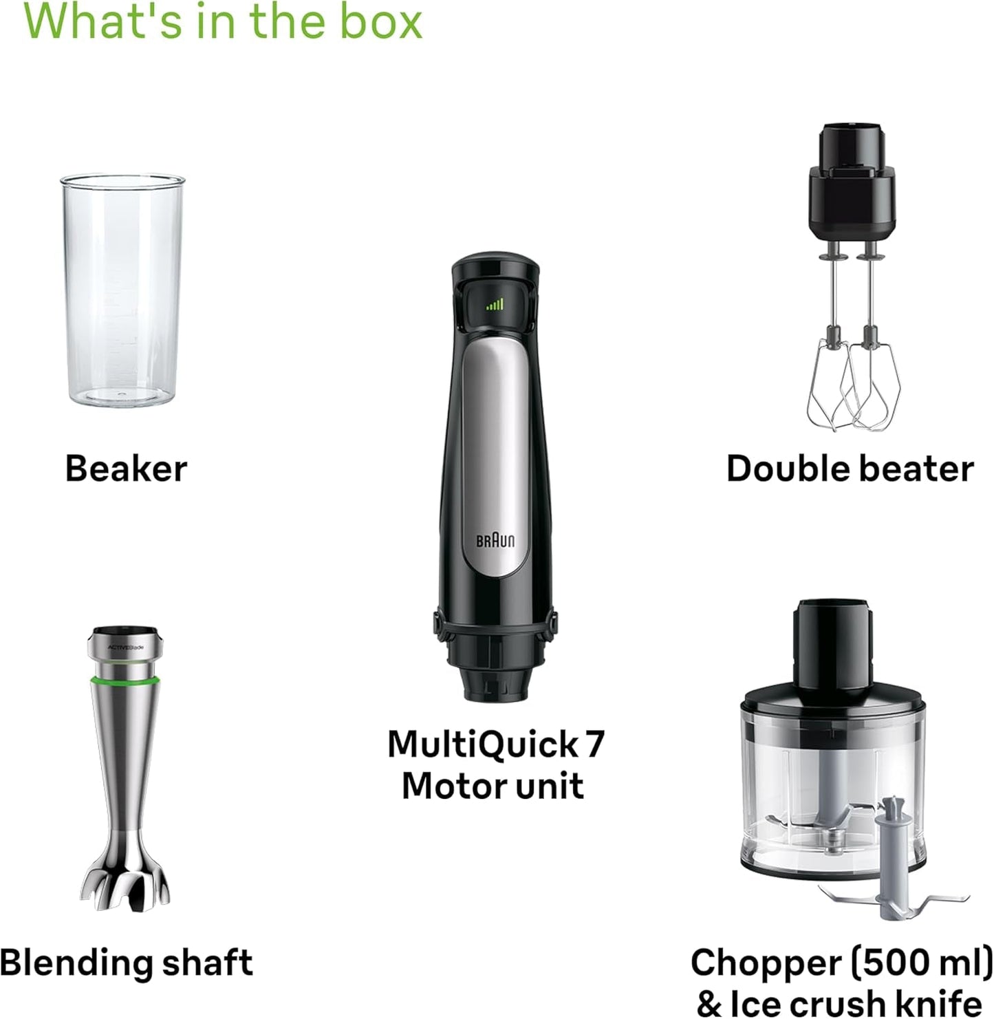 Braun Household Hogar Multiquick 7 Batidora, Spritzschutz, Spülmaschinenfest, Bpa-Frei, 600 Ml, Zerkleinerer 500 Ml, Eisklinge, MQ 7035XBI, 1000 W, Negro, MQ7035XBI Cocina Naty Shop