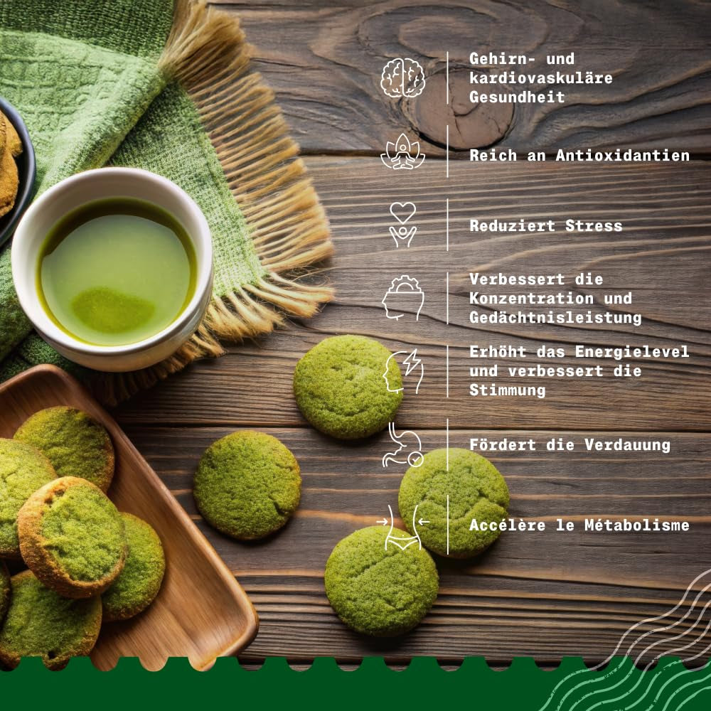Naturalebio BIO Té verde en polvo 100 g. Para cocinar y hornear. Matcha japonés original. Té verde de Japón, vegano, sin gluten y sin OGM. Producto orgánico natural.